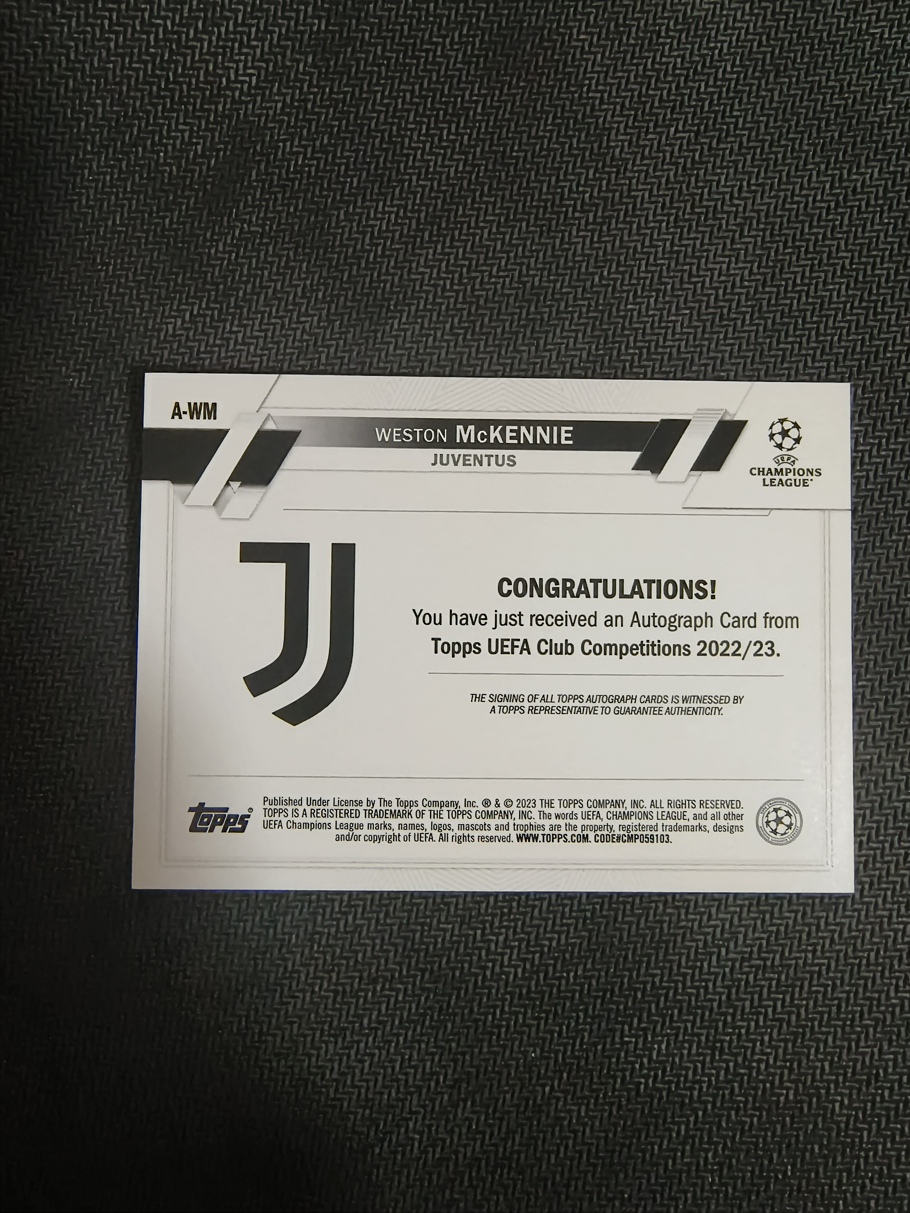 2023 Topps UCC Weston McKennie 尤文图斯 麦肯尼 美国 银折 折射 签字 贴签 签名 完美墨迹 卡品如图 收藏必备 柏