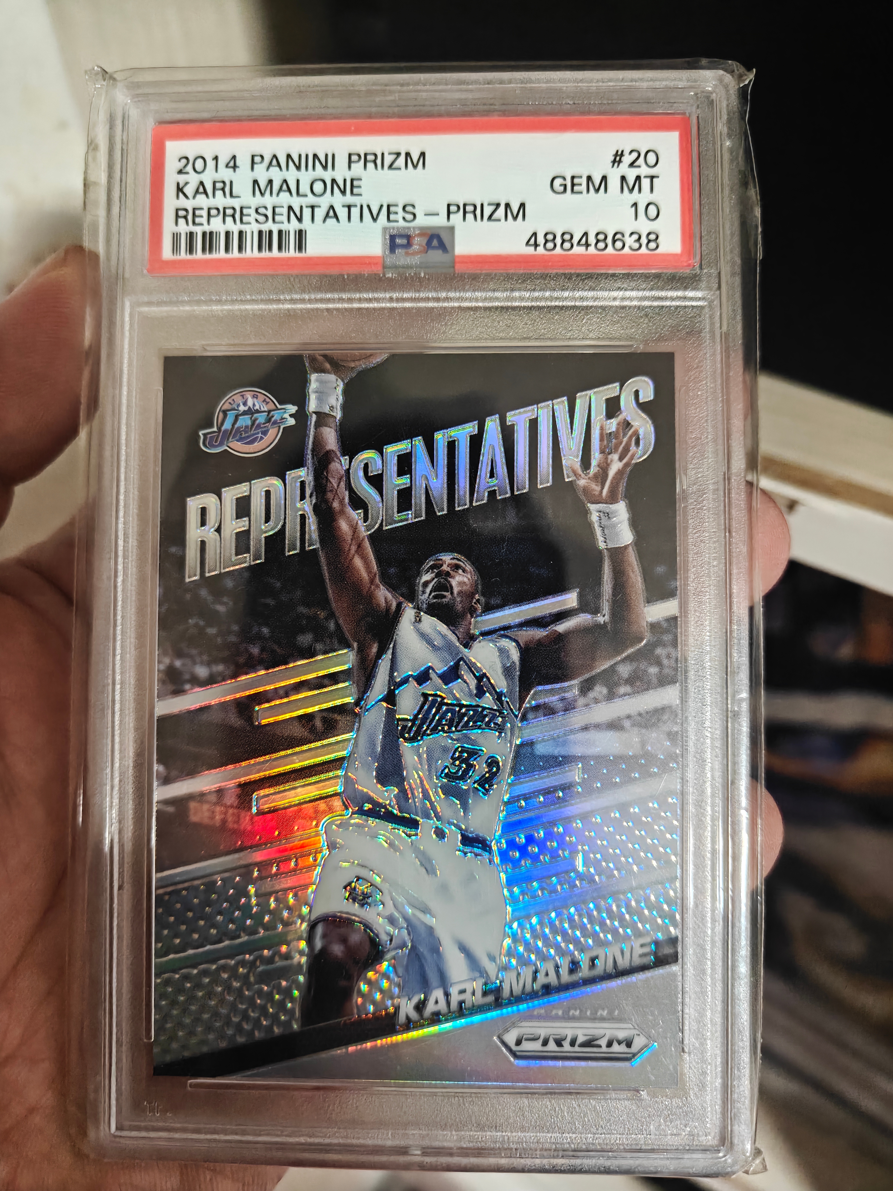 2014-15 Panini Prizm Karl Malone #20 PSA10 买一张少一张 邮差 爵士 卡尔 马龙 还未超发时期 正银折 银折 爵士队 Prizm系列