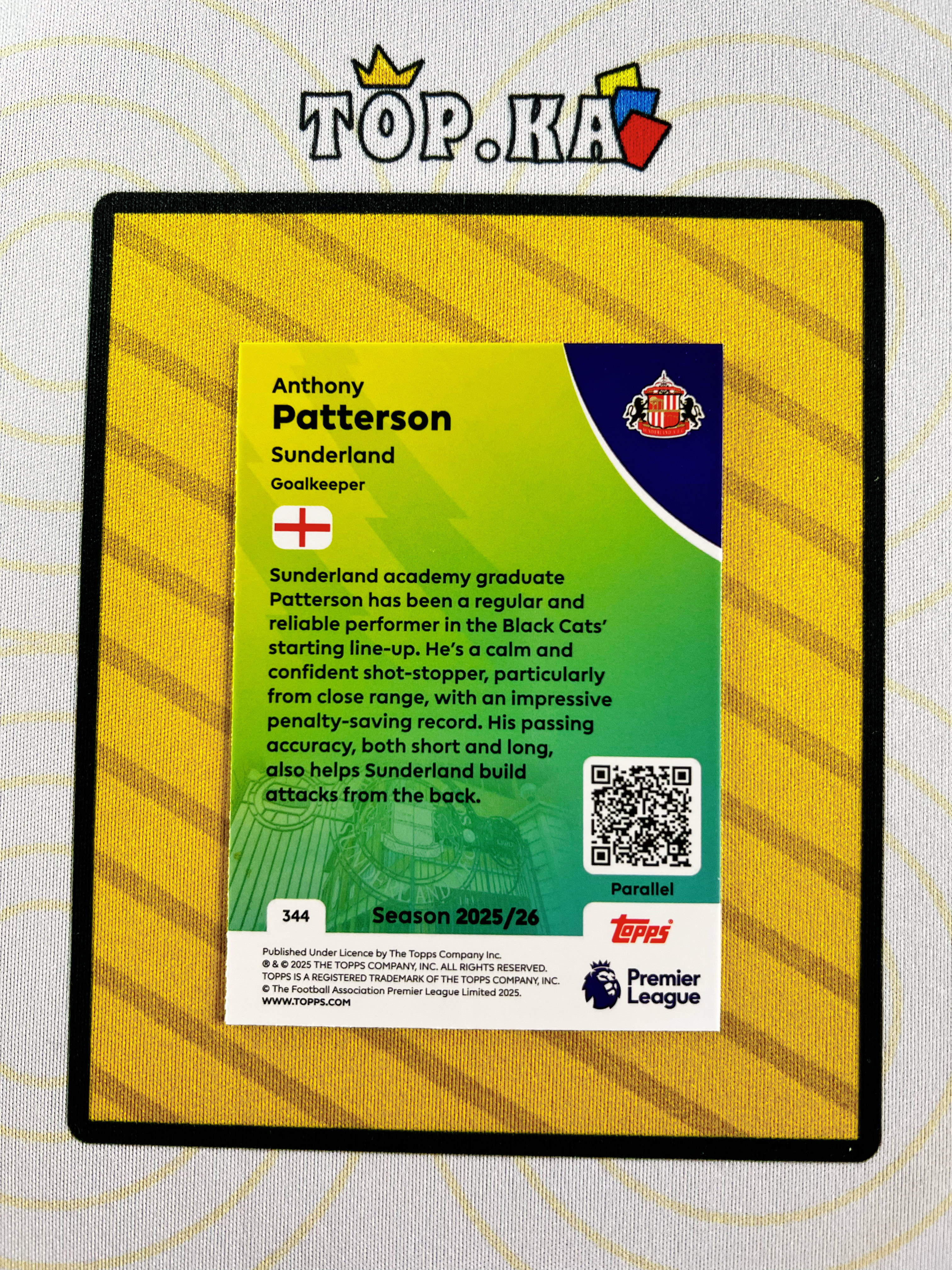【顶尖卡社】2025-26 Topps 英超 Anthony Patterson 帕特森 新秀 RC 桑德兰 12/99编 绿折 详情看描述 卡品如图【LIUN】