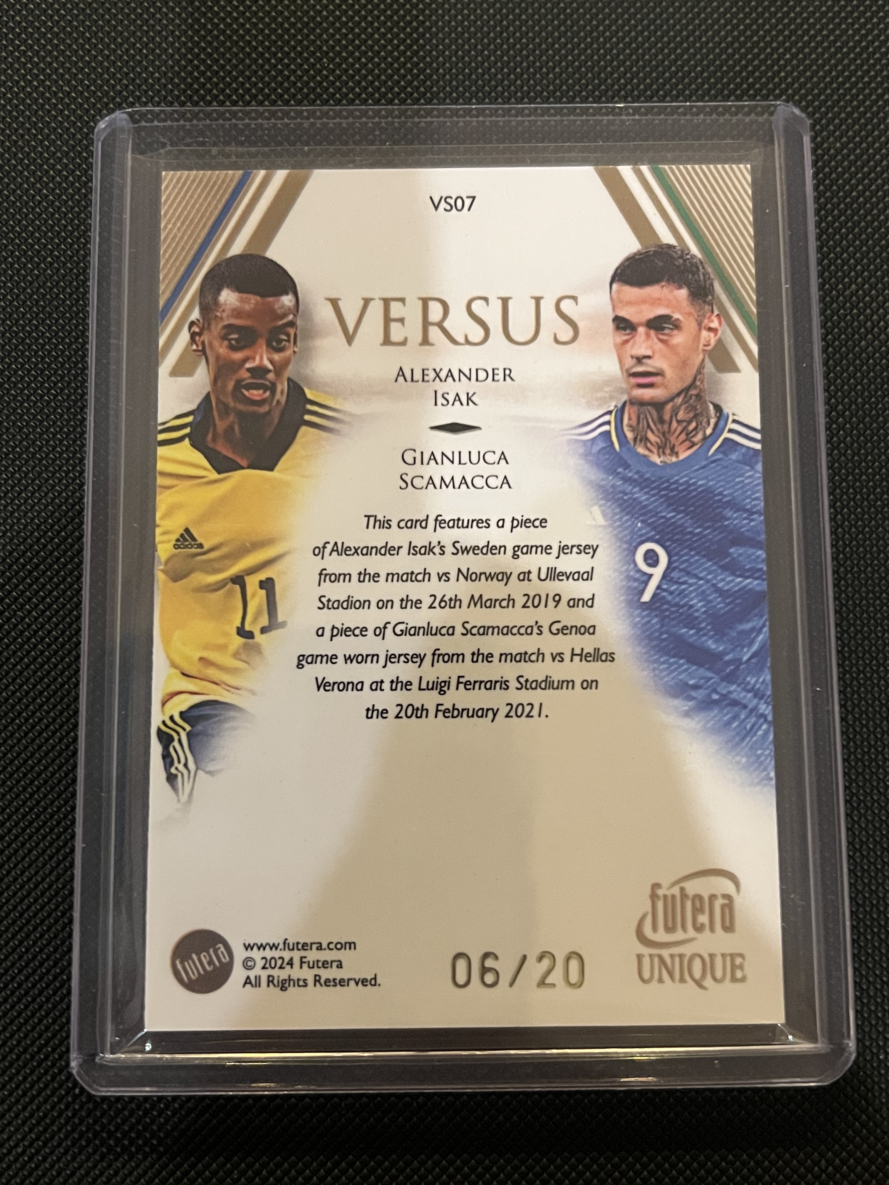 2024 Futera Unique Alexander Isak/Gianluca Scamacca #VS07 双人物料卡 伊萨克、詹卢卡·斯卡马卡 6/20 20编 切割!!凑套必备!!