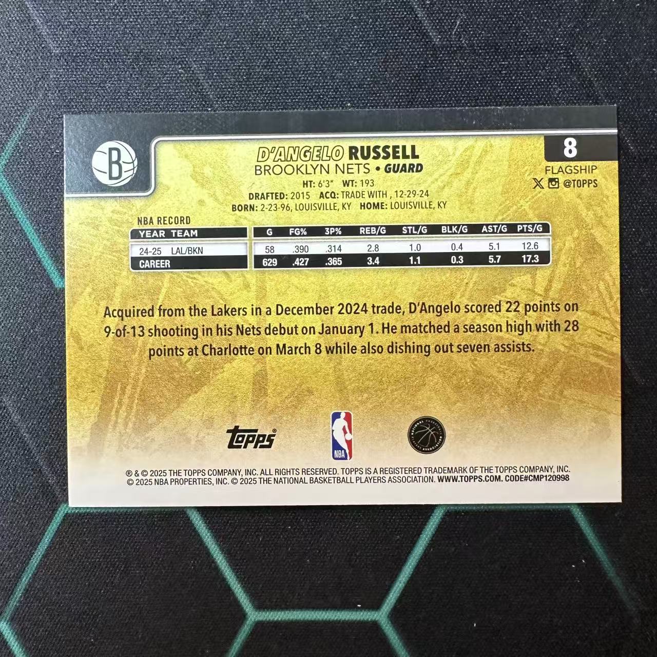 2025 Topps Flagship D 'Angelo Russell 【阿福代卖】丹吉洛 拉塞尔 篮网 ssp 金背 变化版 收藏必备(biu)