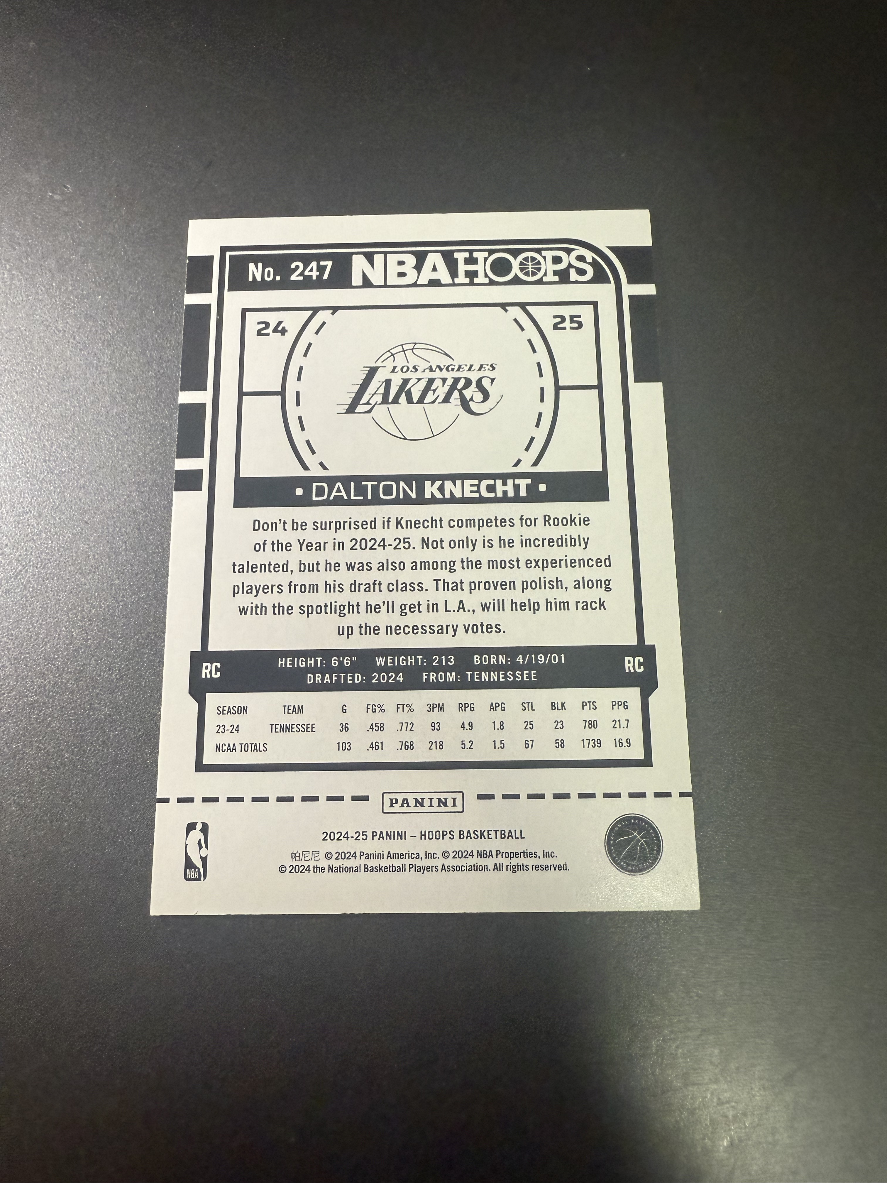 2024-25 Panini NBA Hoops Dalton Knecht RC 克内克特 湖人队 175编 新秀 T