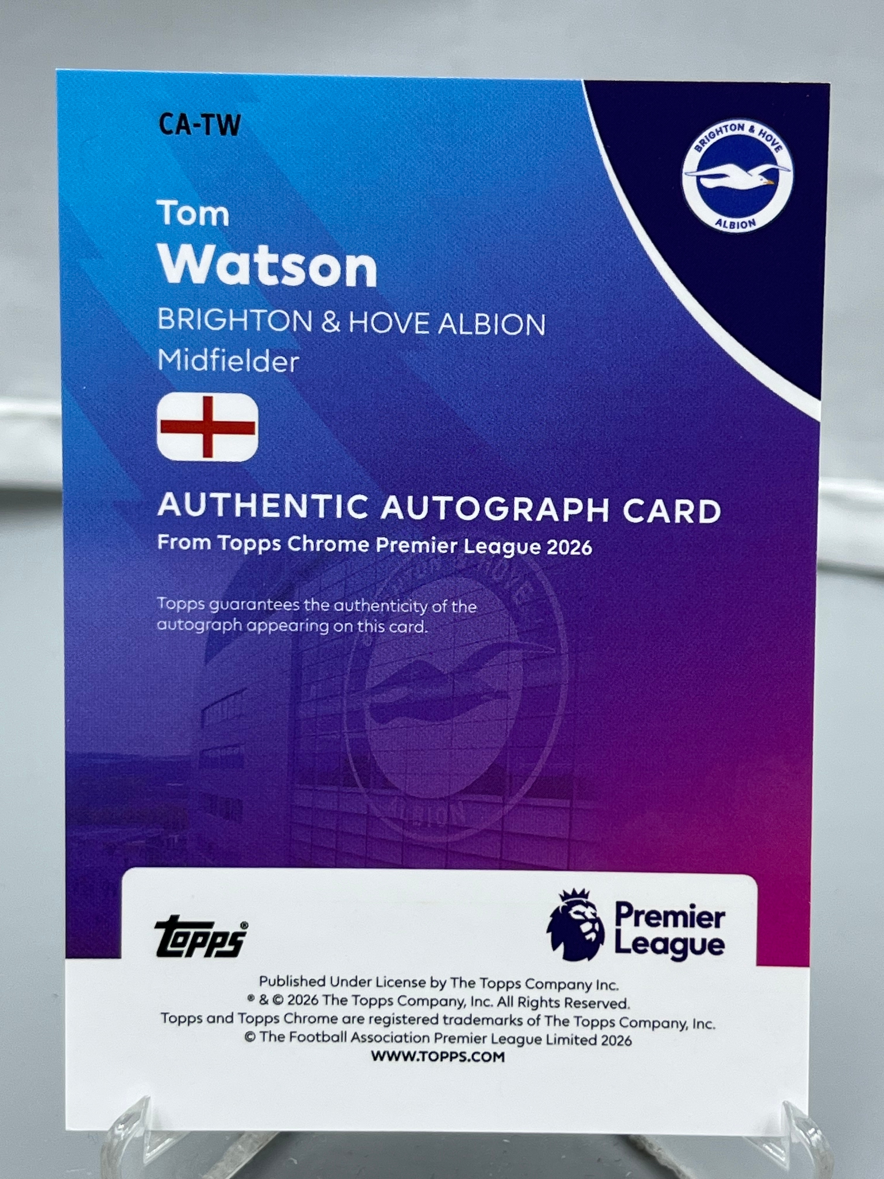 2026 Topps Chrome Tom Watson RC 英超TC 汤姆 沃森 签字 布莱顿 银折 新秀 瑕疵如图【暴富 A哥】yb657