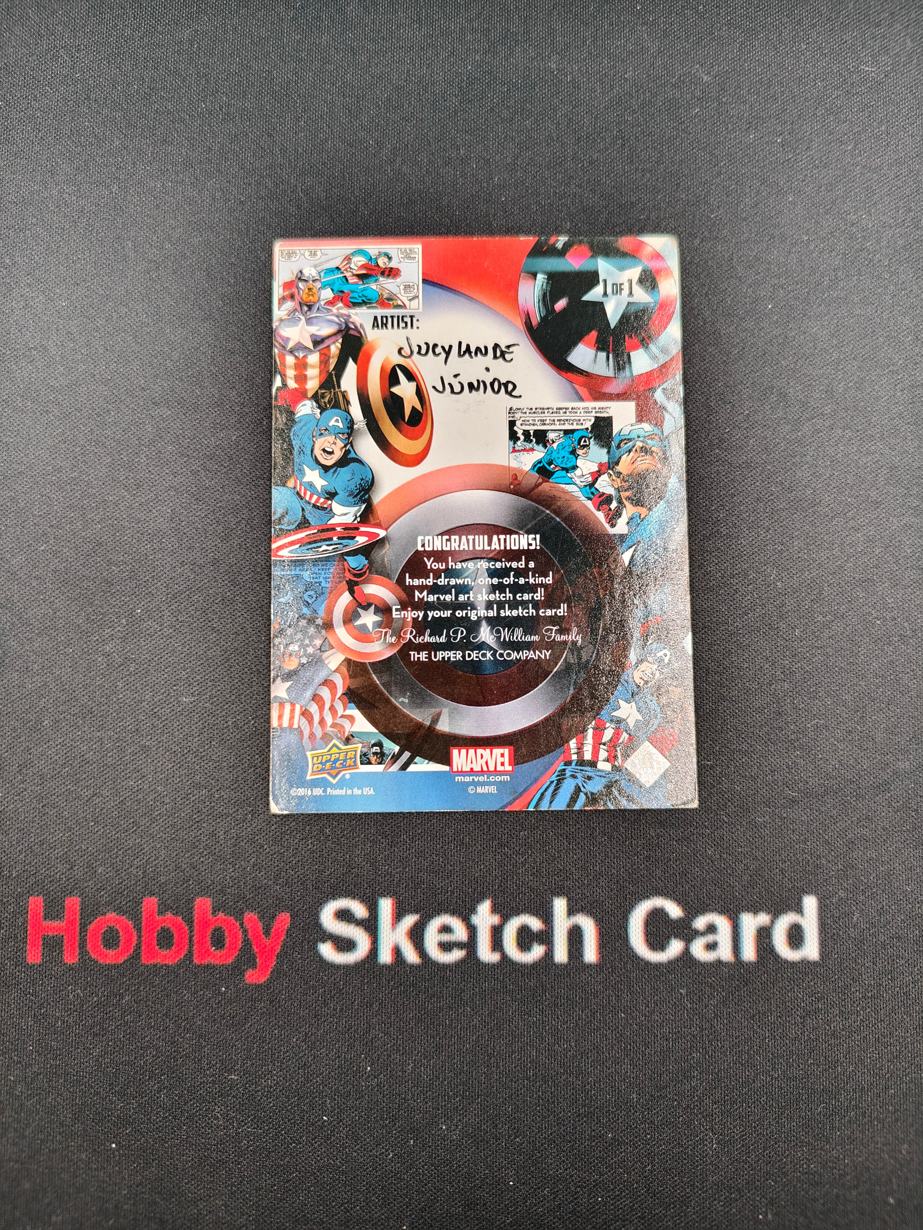 2016 Upper Deck Marvel (MCU) CAPTAIN AMERICA 漫威 美国队长 手绘卡 画师 Jucy Lande 背面 签字 签名 1of1