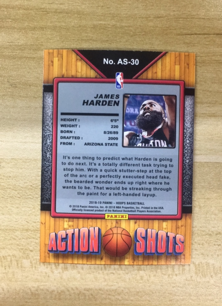 罗822018-19 Panini NBA Hoops - Action Shots 折射 - James Harden 詹姆斯-哈登 卡品如图