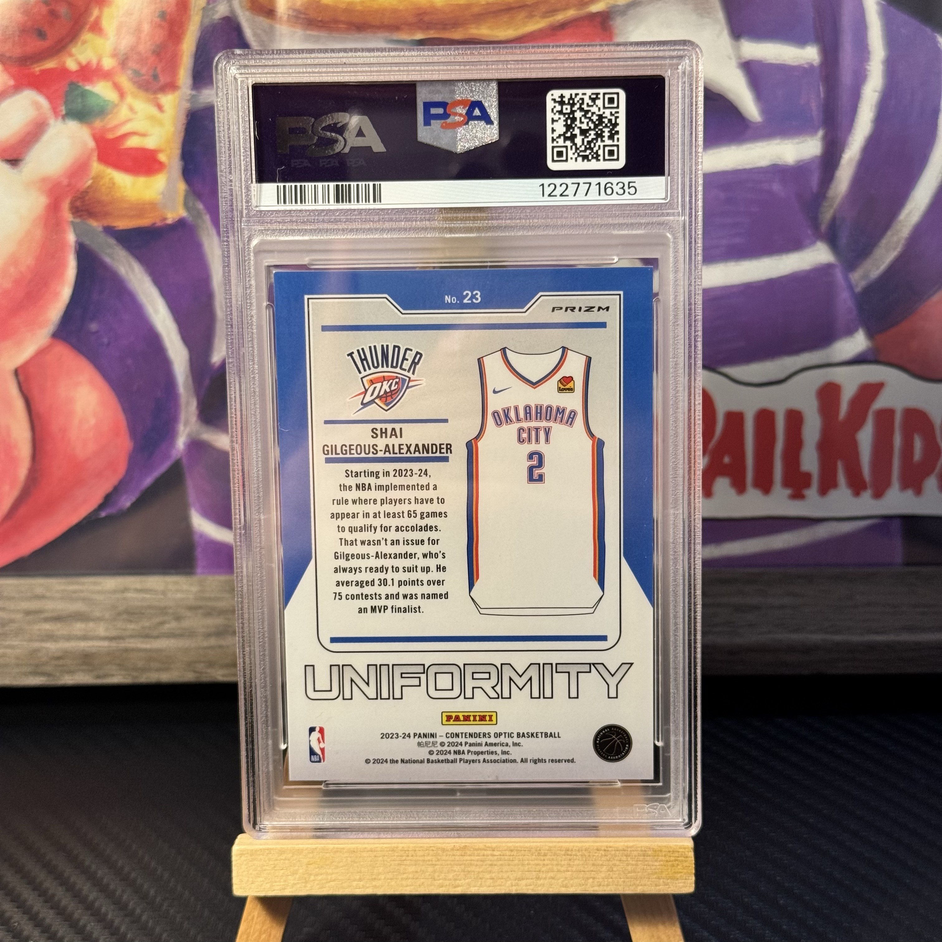 2023-24 Panini 球票 Optic Shai Gilgeous-Alexander 雷霆 亚历山大 PSA评级8分 SGA 球衣 小背心特卡 银折 折射 卡壳完美 收藏必备