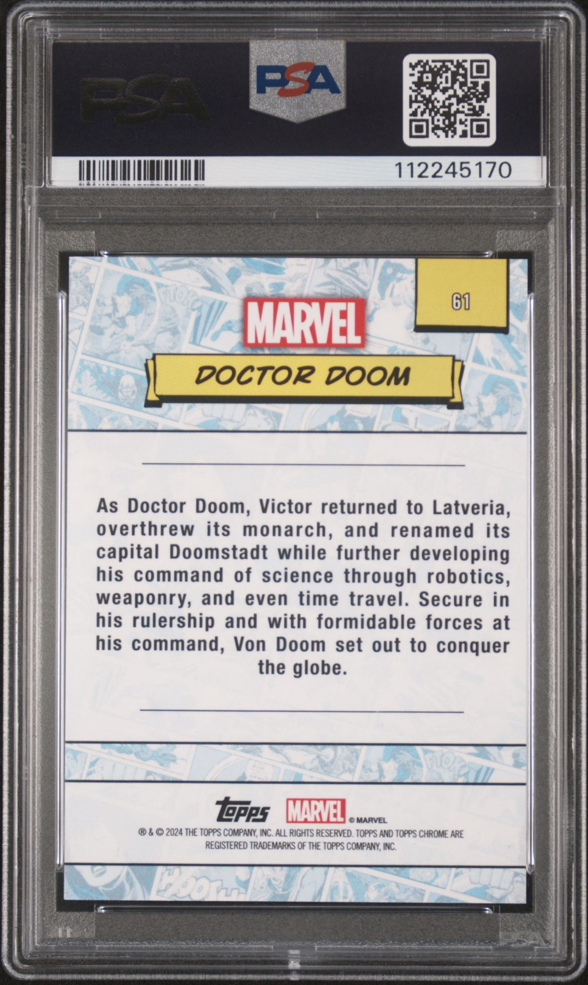2024 Topps Chrome Marvel (MCU) Doctor Doom 元年 漫威 毁灭博士 1/5编 首编 红折 红波纹折 复仇者联盟 钢铁侠回归 小罗伯特唐尼 PSA9 最高分 天空