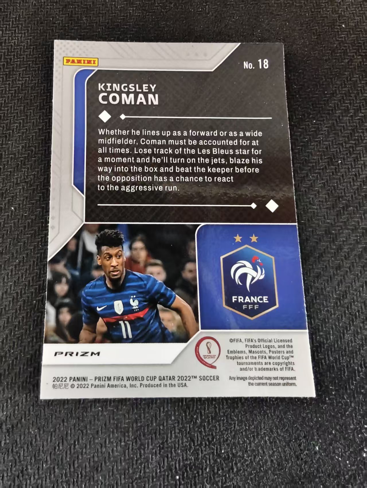 【可合并,不累计】2022 Panini Prizm Kingsley Coman 金斯利 科曼 法国 SCORERS CLUB特卡 银折 划痕 边角瑕疵 #18