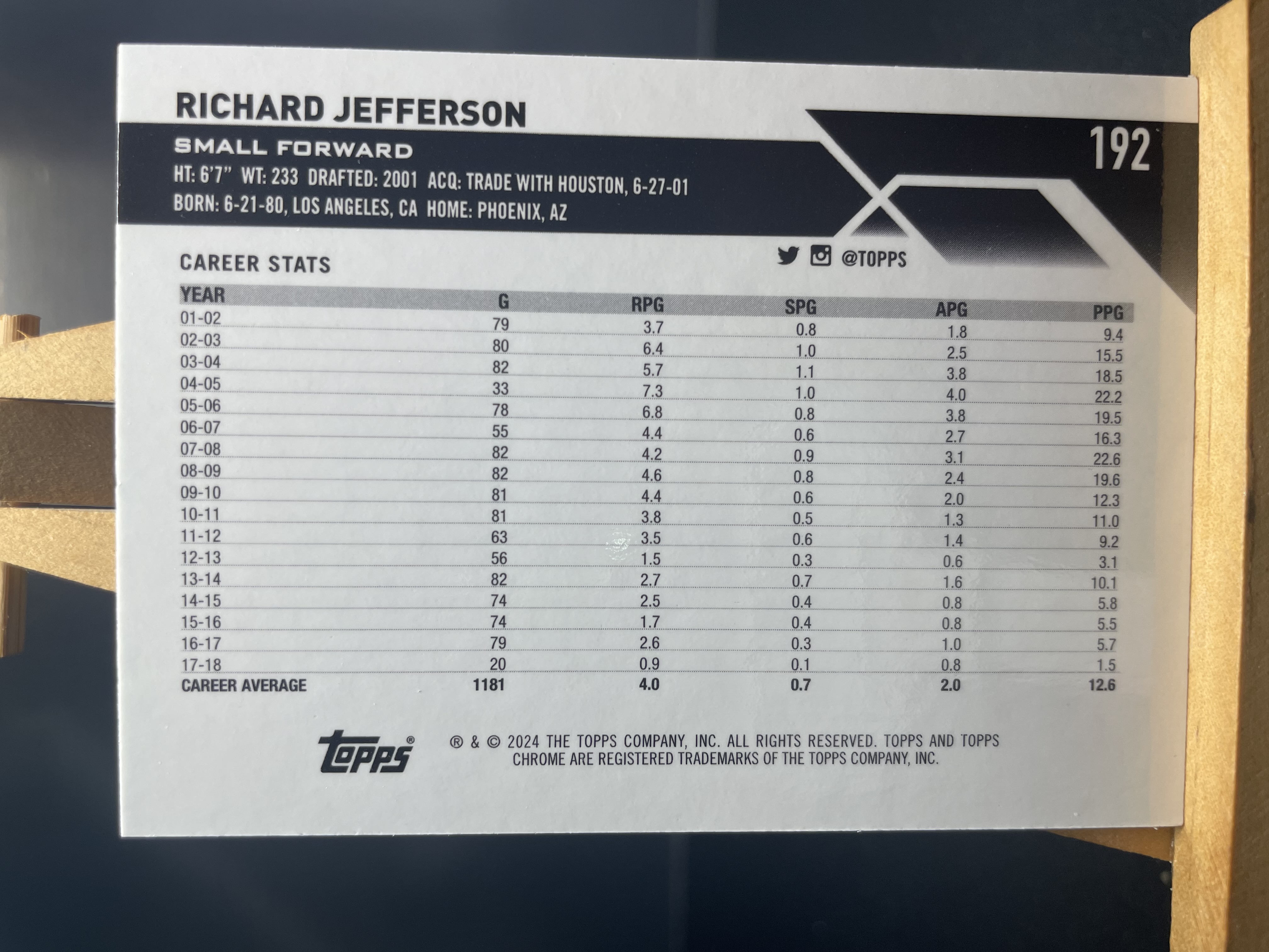 (B6) 2024 TOPPS 折射 */349编 理查德 杰弗森 近期大热球星 卡品如图 !!!