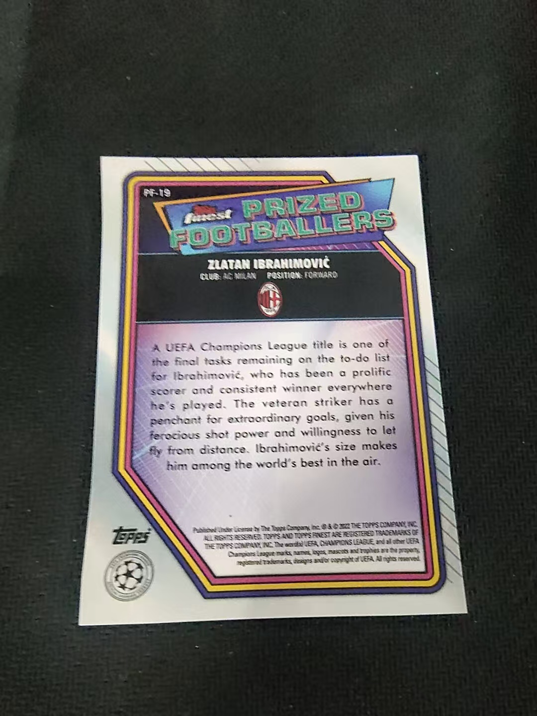 【可合并,不累计】2022 Topps Finest Zlatan Ibrahimovic AC米兰 伊布 银折 典范球员特卡 欧冠 划痕 边角瑕疵