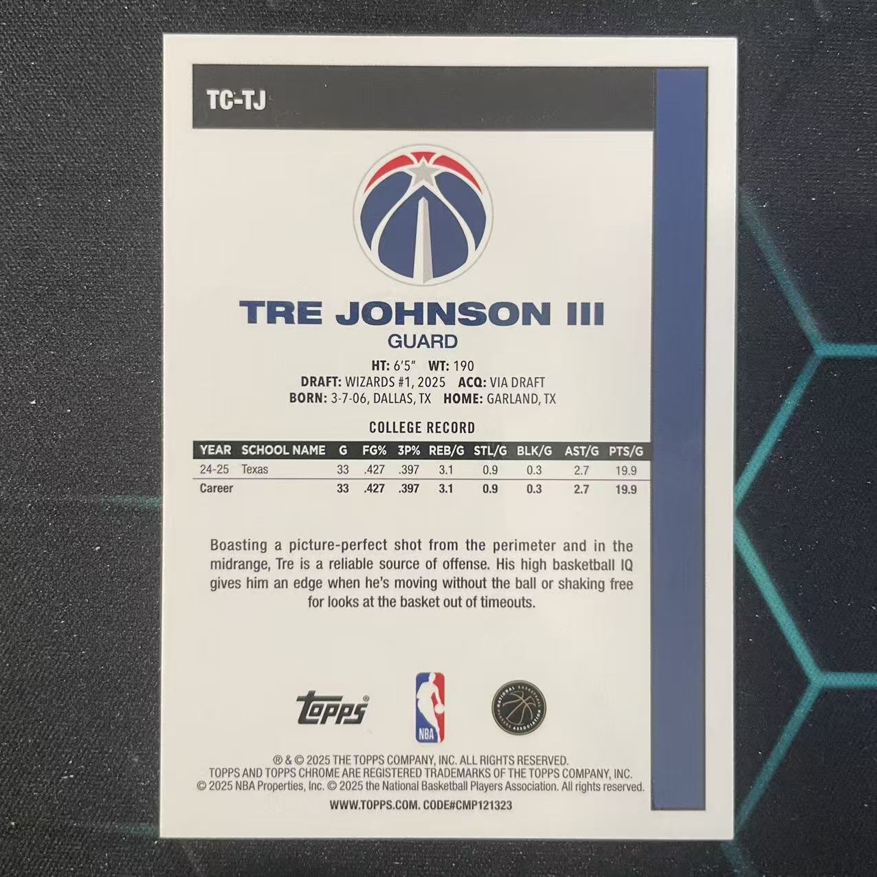 2025 Topps Flagship Tre Johnson III RC 【阿福代卖】特雷 约翰逊 三世 奇才 新秀 45周年 复古折 青mojo折 199编 收藏必备 (biu)