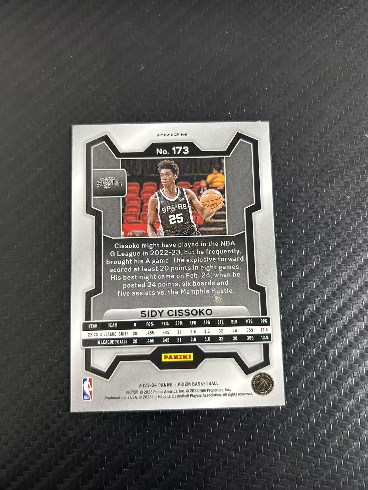 2023-24 Panini Prizm Sidy Cissoko RC #173【灯灯拍卡】 新秀年 RC 马刺 西迪西索科 折射 圈圈折 PZ 收藏必备 未来可期【CLOWN】