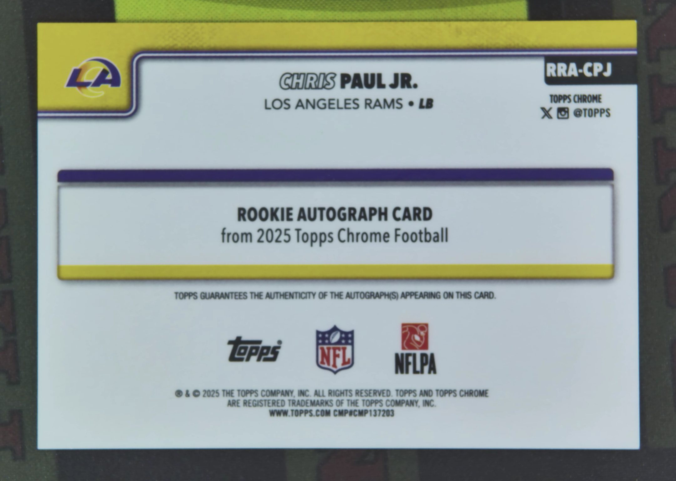 2025 Topps Chrome Chris Paul Jr. RC Nirvana Project 小克里斯 保罗 洛杉矶公羊 新秀 163/299 签字 青折 青熔岩 TC 卡品如图 CS星空
