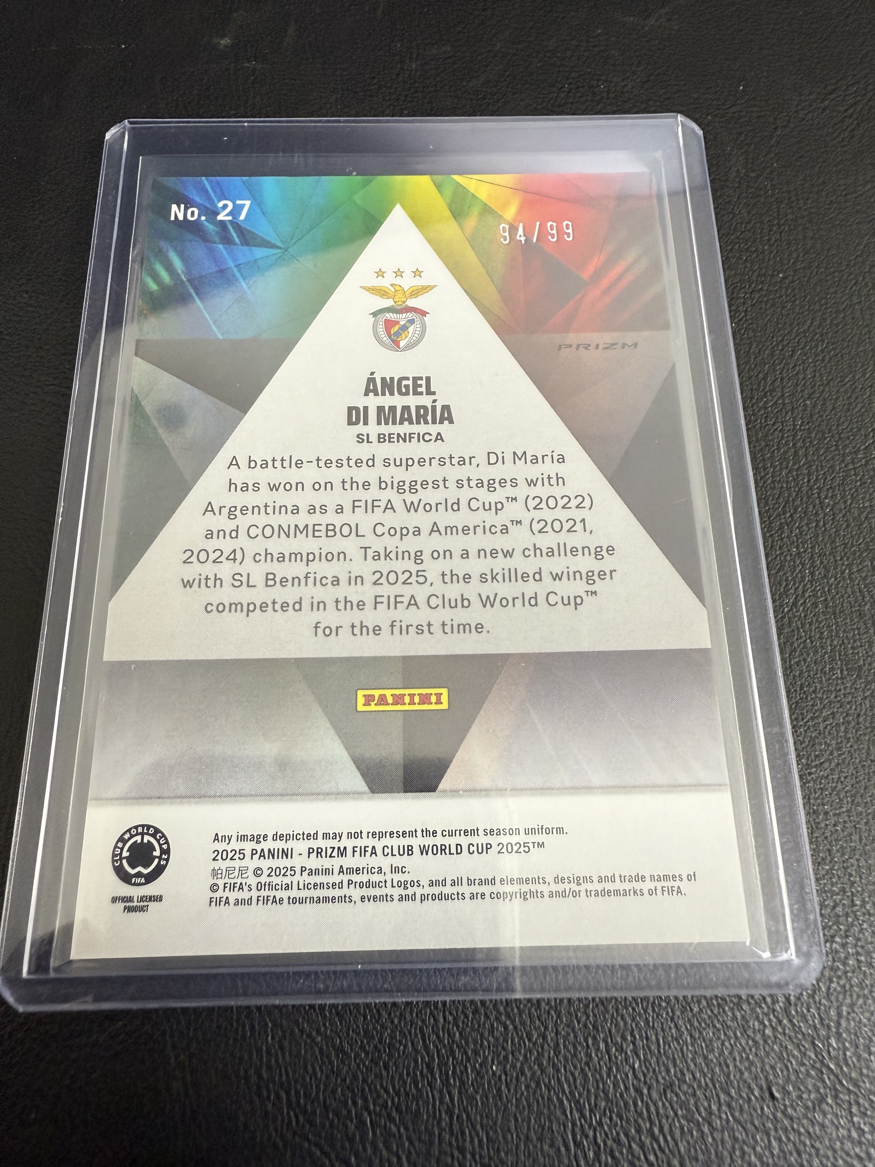 2025 Panini Prizm FIFA Club World Cup Angel Di Maria #27 PZ 迪马利亚 蓝碎冰折 94/99 卡品如图 只合并当日订单【金叔代拍 秦月】