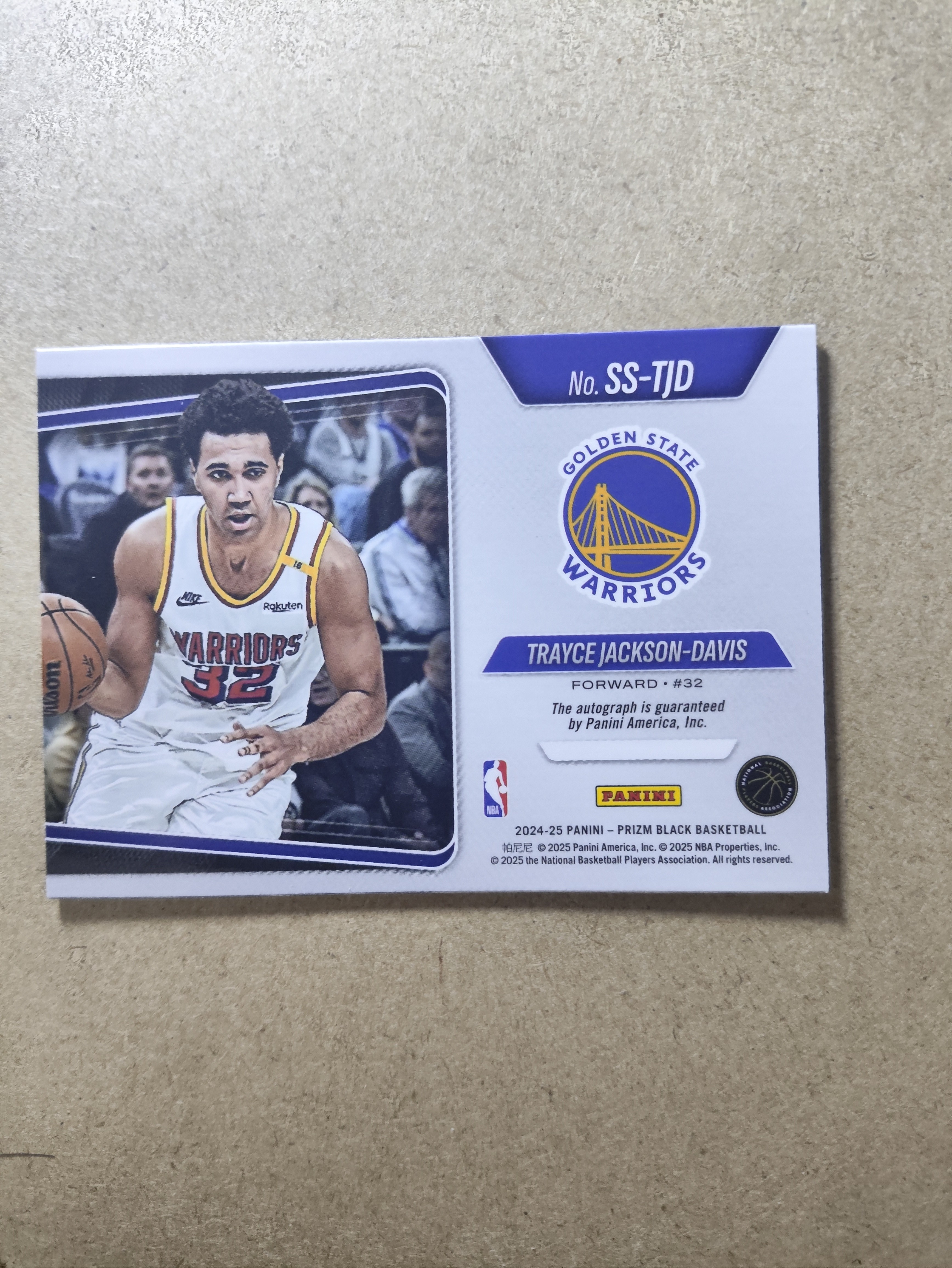 2024-25 Panini Prizm Black Trayce Jackson-Davis 特雷斯 杰克逊 戴维斯 PZ 签字贴签 TJD 土鸡蛋 SS签 金州勇士 卡品如图 收藏必备 未来可期