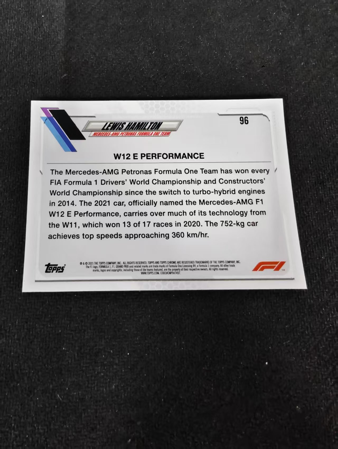 2021 Topps Chrome Lewis Hamilton F1 梅赛德斯奔驰车队 刘易斯 汉密尔顿 划痕 边角瑕疵 #96