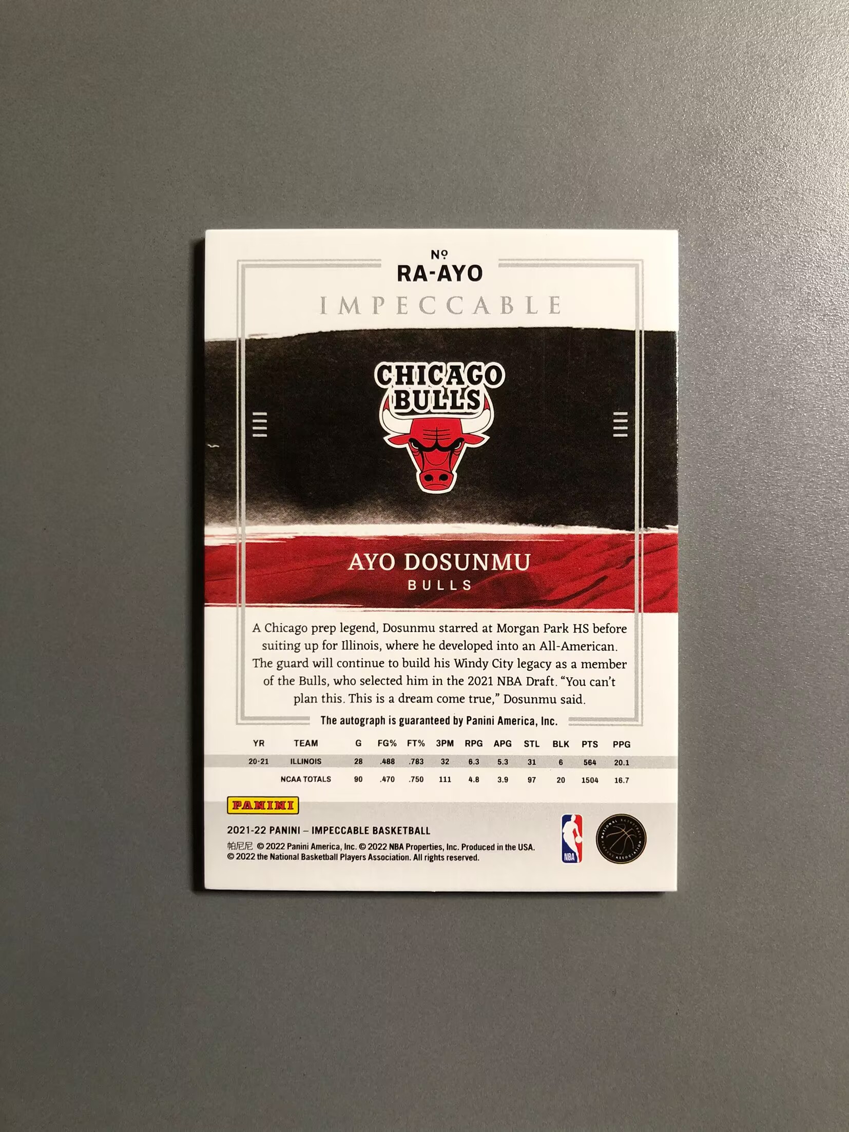 2021-22 Panini Impeccable Ayo Dosunmu RC 阿约·多孙姆 公牛 新秀 RC 签字 卡签 新秀签 中国红 88编 实卡好看 瑕疵如图 可累计 OS017【诚接代卖】