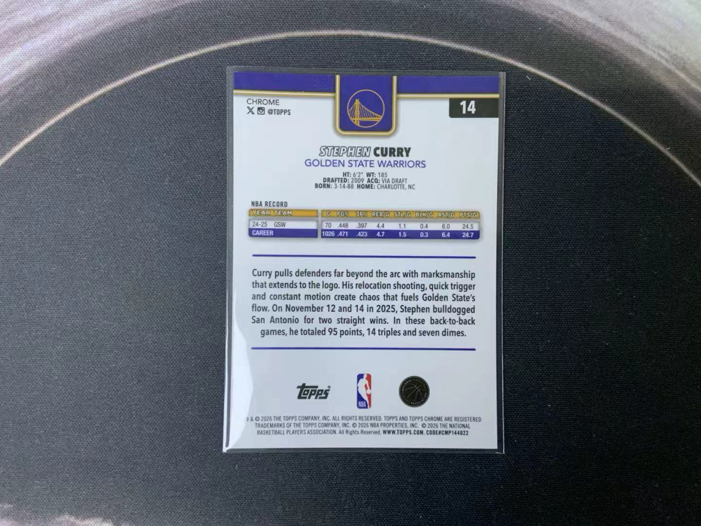 2025-26 Topps Chrome Stephen Curry RC tc update 勇士 斯蒂芬 库里 小学生 33/50编 正金折 折射 卡品如图 收藏必备 居中很好 ky