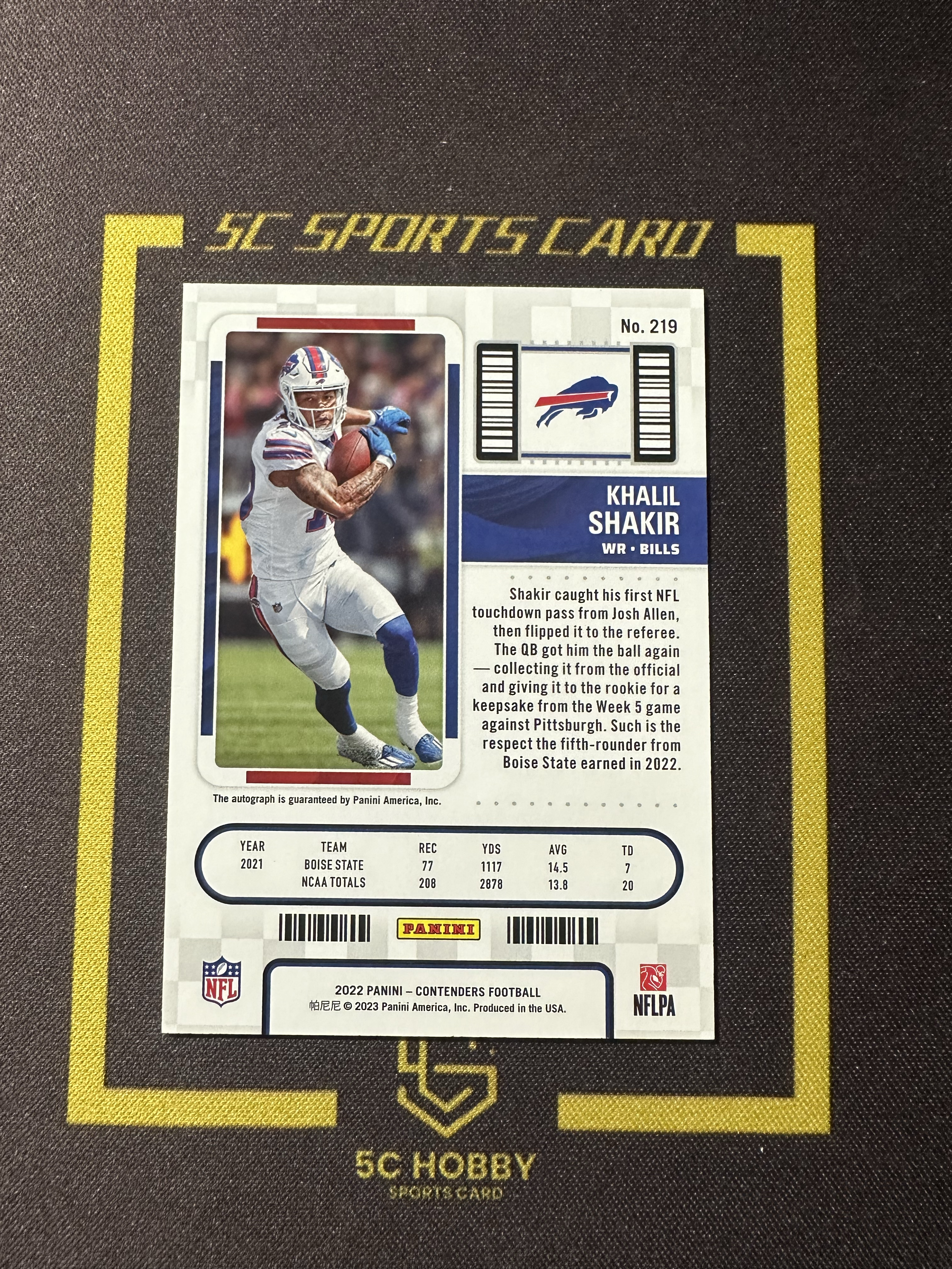 【主演出卡】2022 panini 橄榄球 contenders 球票系列 比尔 Khalil Shakir 新秀 球票 签字 卡品如图