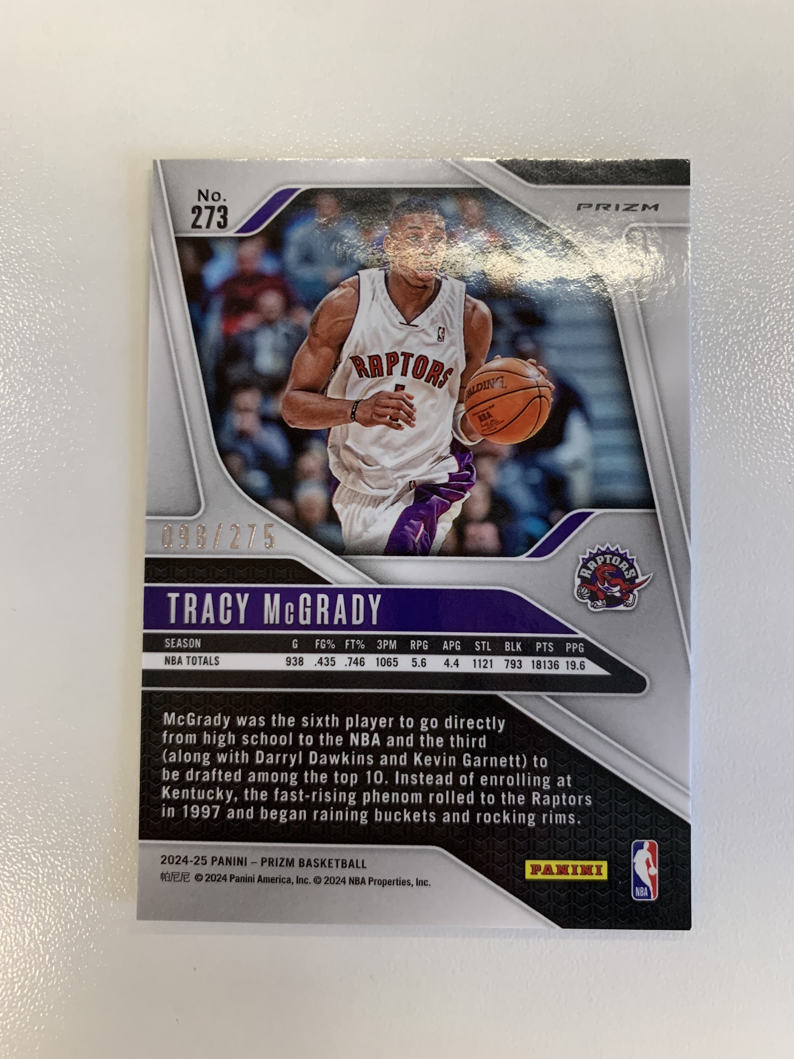 2024-25 Panini Prizm Tracy McGrady 特雷西麦格雷迪 麦迪 白镭射折 275编 猛龙 小瑕疵 SBX