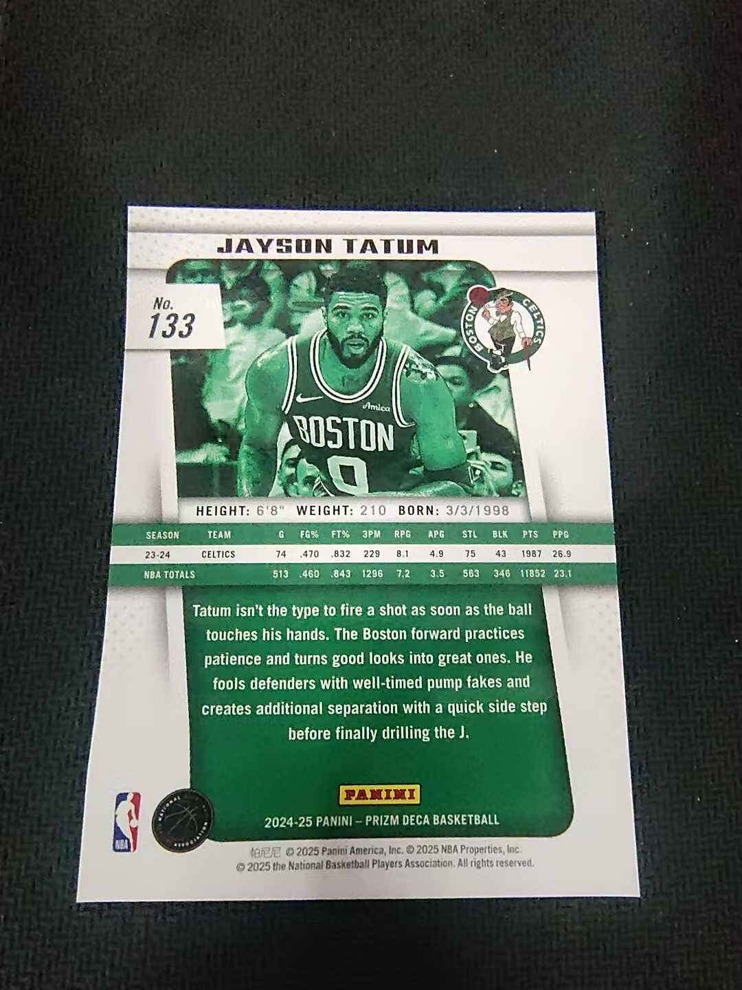 【可合并,不累计】2024-25 Panini Prizm Deca Jayson Tatum 复刻PZ 杰森 塔图姆 獭兔 凯尔特人 划痕 边角瑕疵 #133