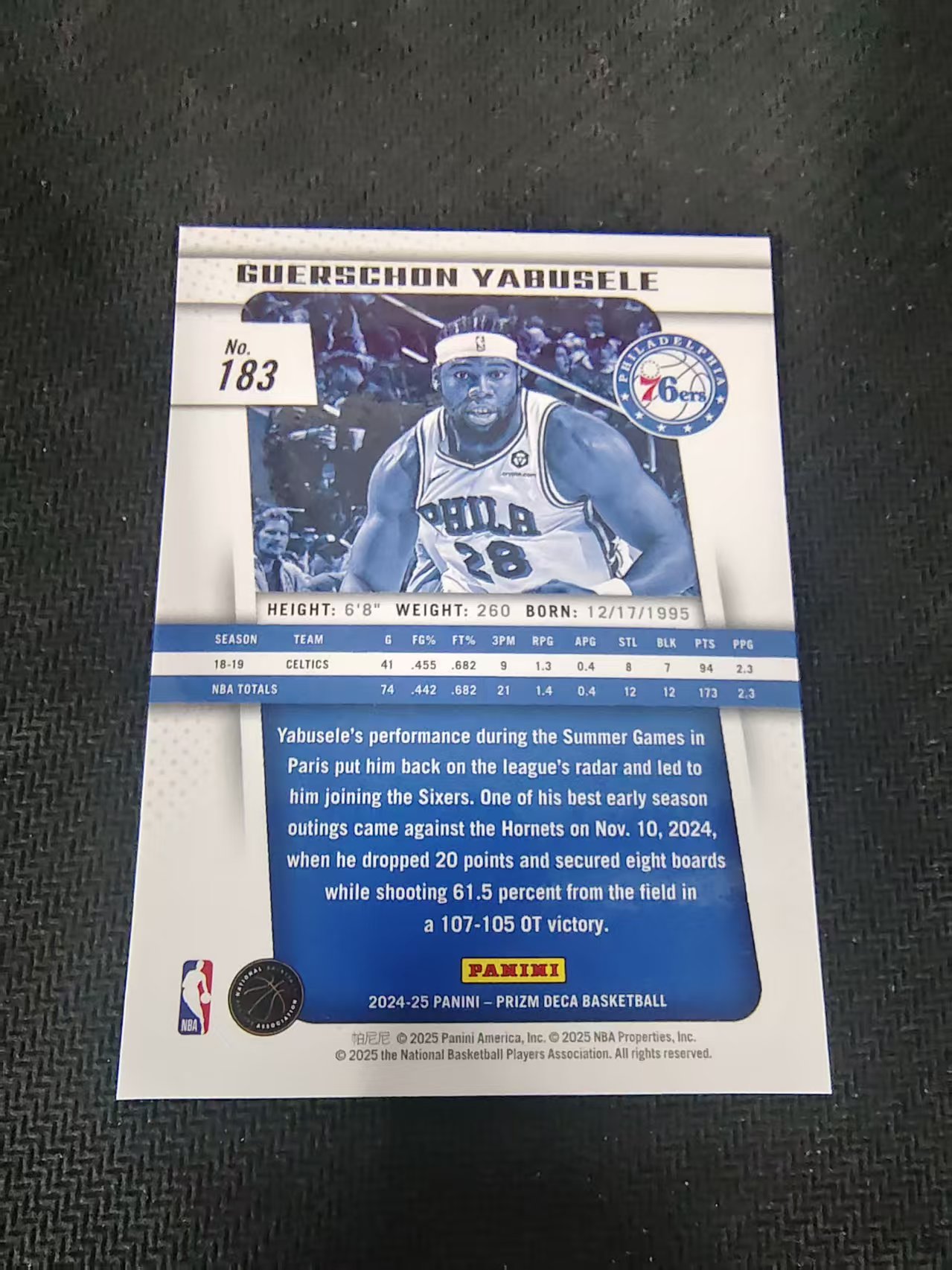 【可合并,不累计】2024-25 Panini Prizm Guerschon Yabusele pz Deca 76人 亚布塞莱 复刻 划痕 边角瑕疵 #183
