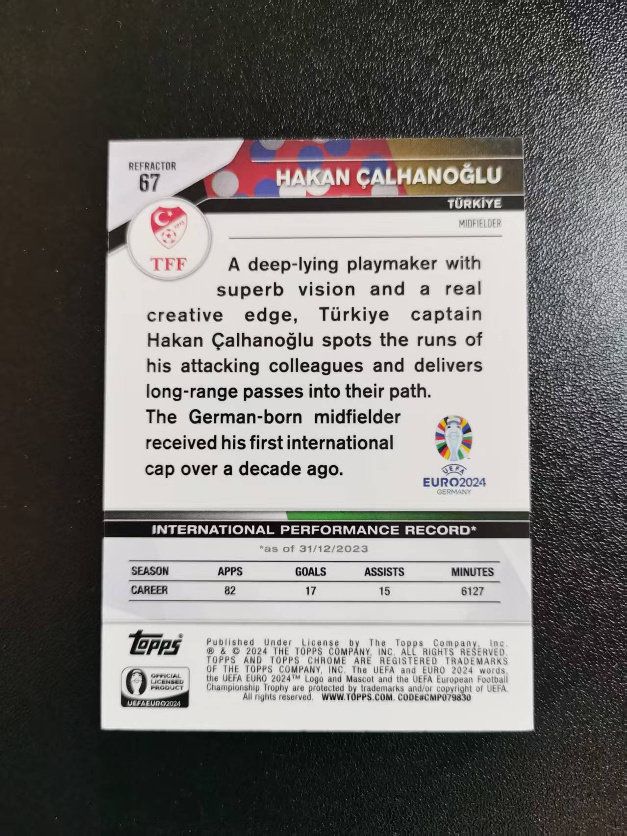 2024 Topps Chrome Hakan Calhanoglu 恰尔汗奥卢 土耳其 欧洲杯TC 银折 收藏凑套 卡品如图 免费代拍AKJ