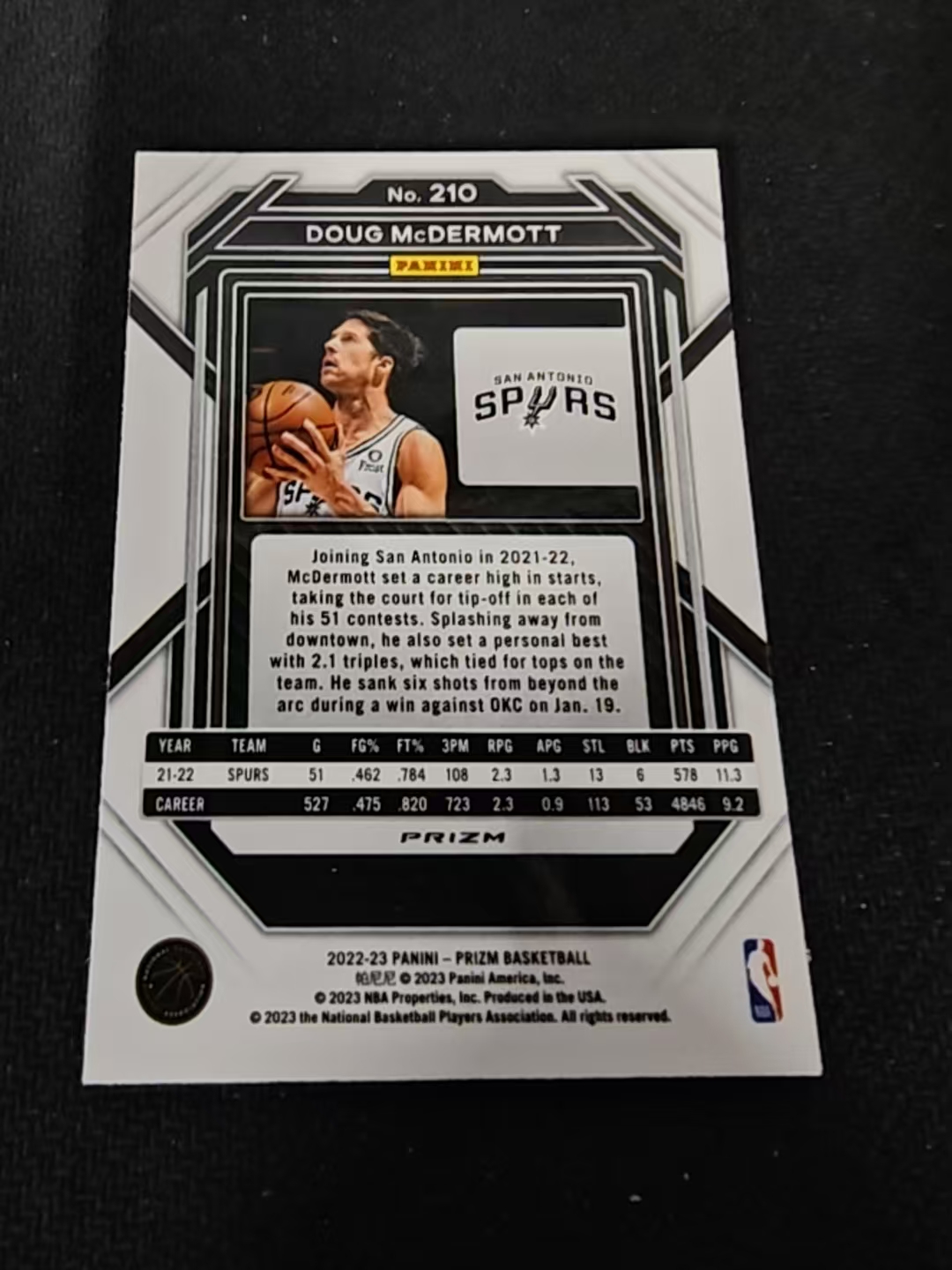 2022-23 Panini Prizm Doug McDermott 马刺 迈克德莫特 红波纹 PZ 划痕 边角瑕疵 #210