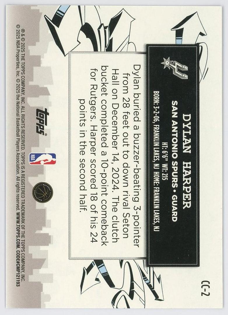 2025-26 Topps Flagship Dylan Harper RC 迪伦哈珀 新秀 clutch city Prospects 城市 特卡 折射 马刺 卡品如图 1BL6/11.27