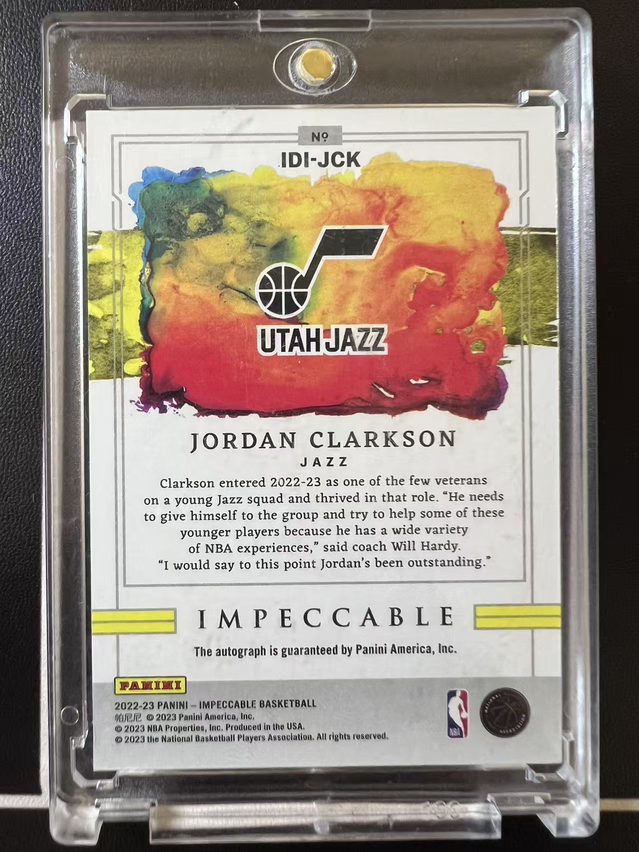 2022-23 Panini Impeccable Jordan Clarkson 小真金 克拉克森 爵士 99编 卡签 签字 卡品如图 白月半