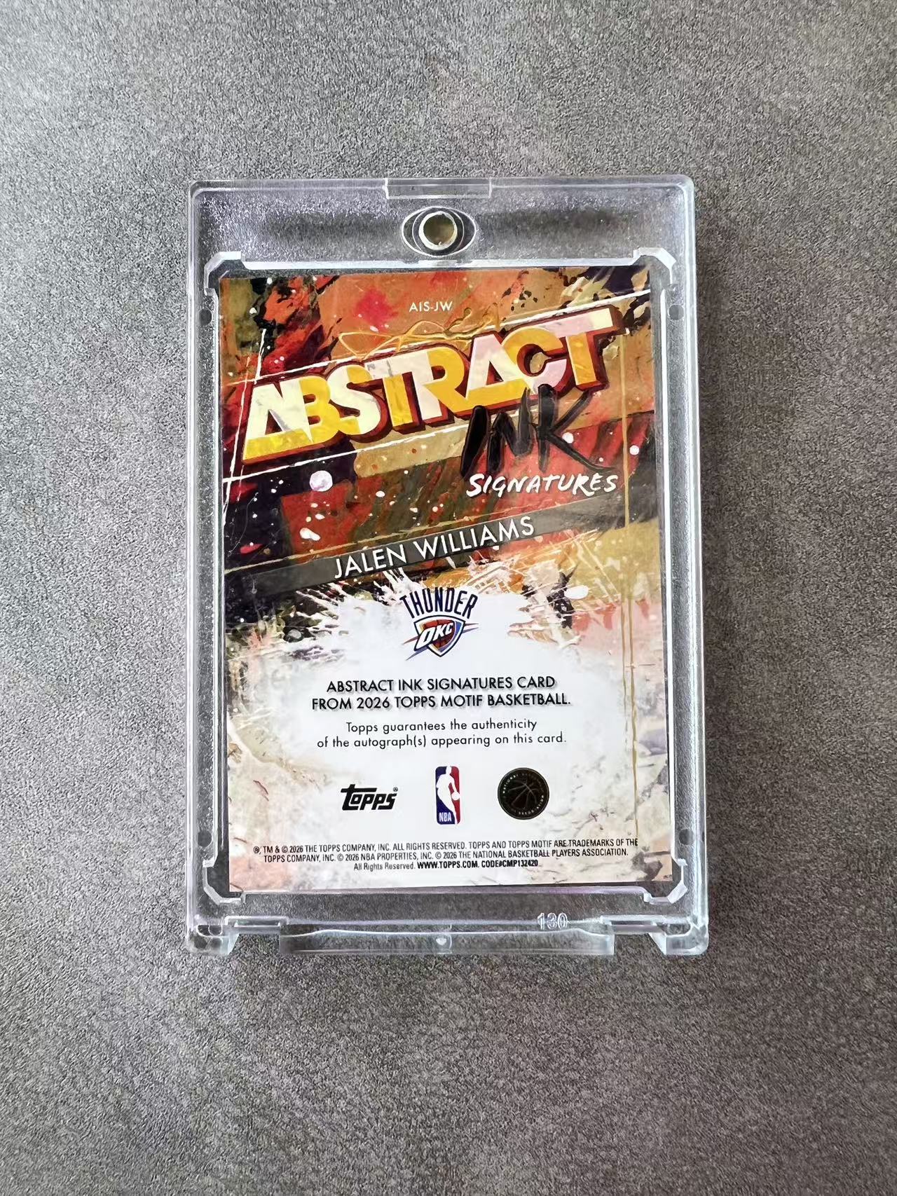 161【330球星卡实体店代卖】2026 Topps Motif 杰伦威廉姆斯(Jalen Williams)老八 签字 AUTO 20/25编 橙平行 仅顺丰寄付 (无味)