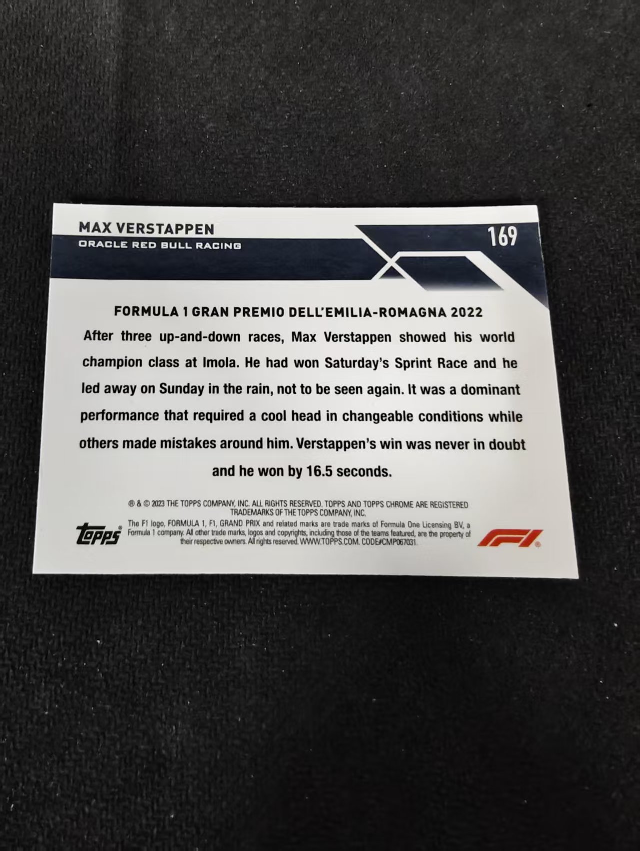 2023 Topps Chrome F1 Max Verstappen 维斯塔潘 红牛 划痕 边角瑕疵 #169