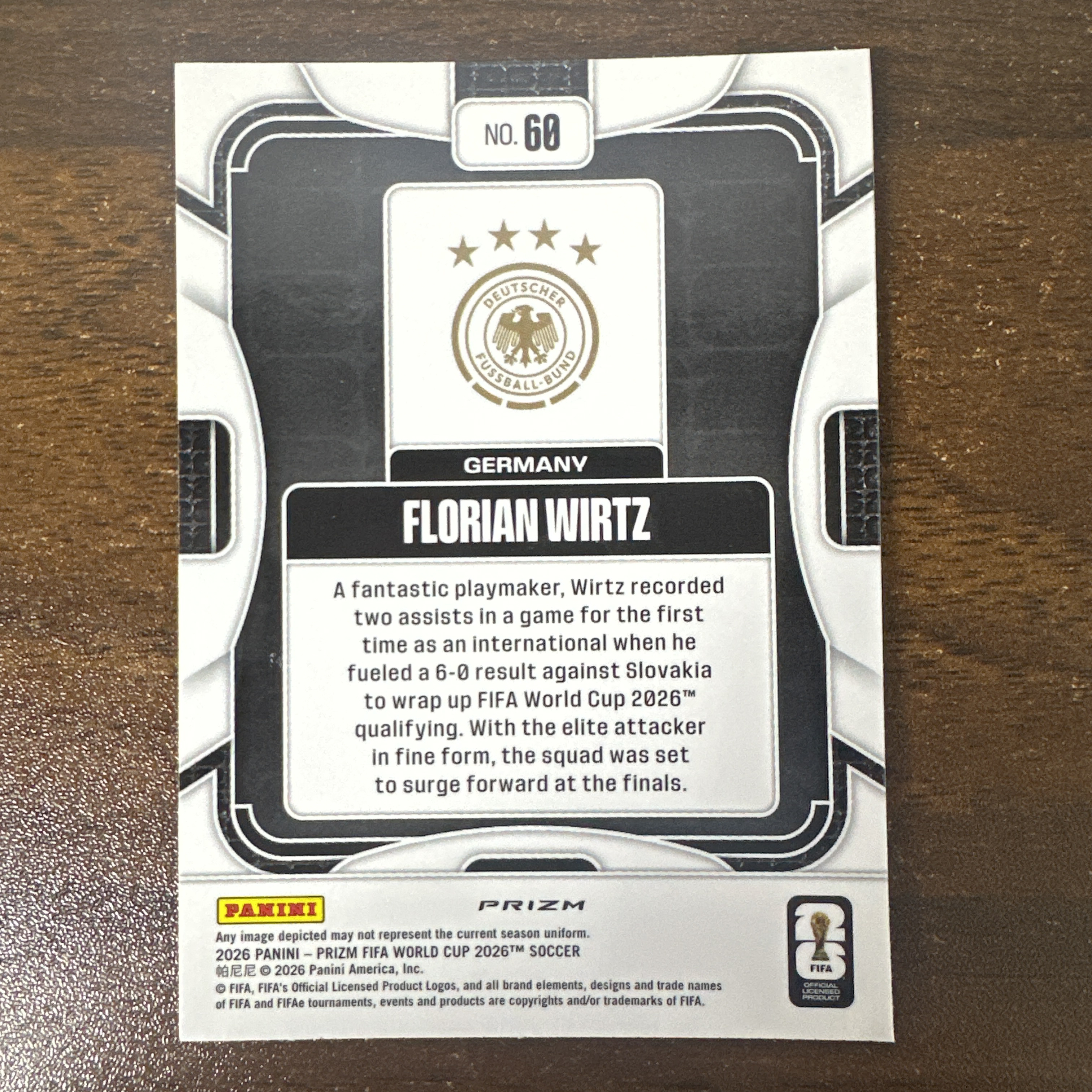 (怪兽拍卖)GSW-B52 2026 Panini Prizm FIFA Florian Wirtz 维尔茨 银折 卡品如图 Z1