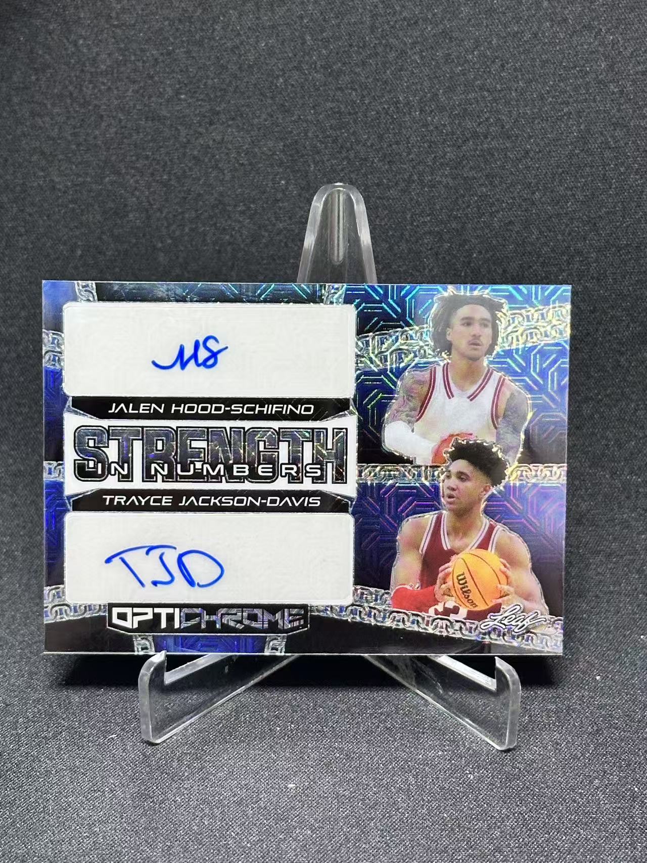 2022-23 Leaf Optichrome Jalen Hood-Schifino/Trayce Jackson-Davis 【哆哆卡社】希菲诺&戴维斯 1/4 首编 双人签字卡 蓝mojo折