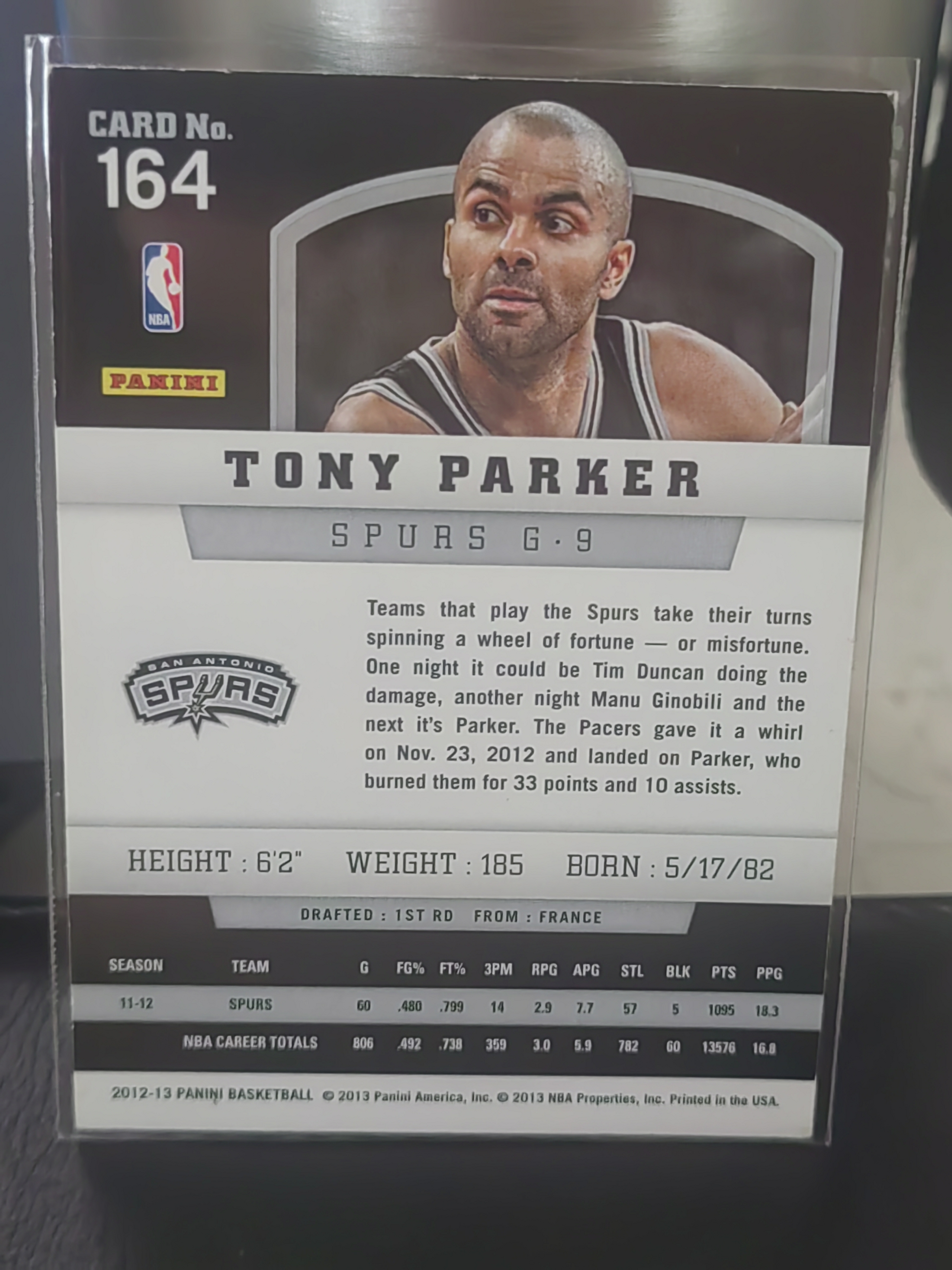 2012-13 Panini Base Tony Parker 托尼帕克 马刺 篮 白边白角 不保卡品 卡品如图