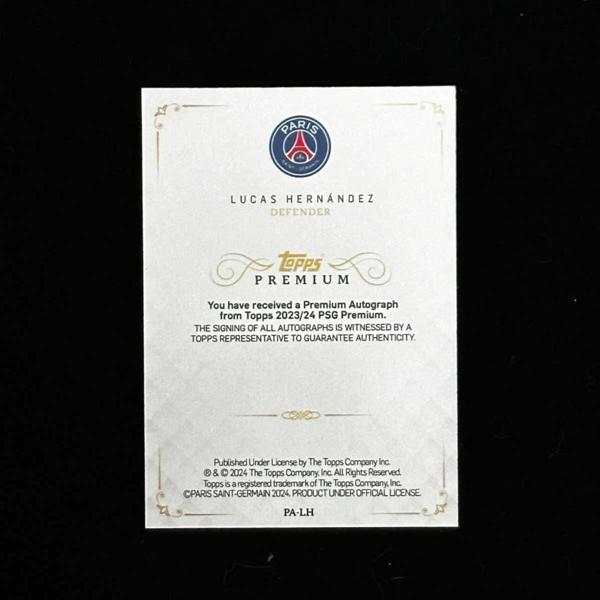 2023-24 Topps 巴黎队盒 Lucas Hernández 巴黎圣日耳曼 卢卡斯 埃尔南德斯 签字 30编 卡品如图 收藏必备 V