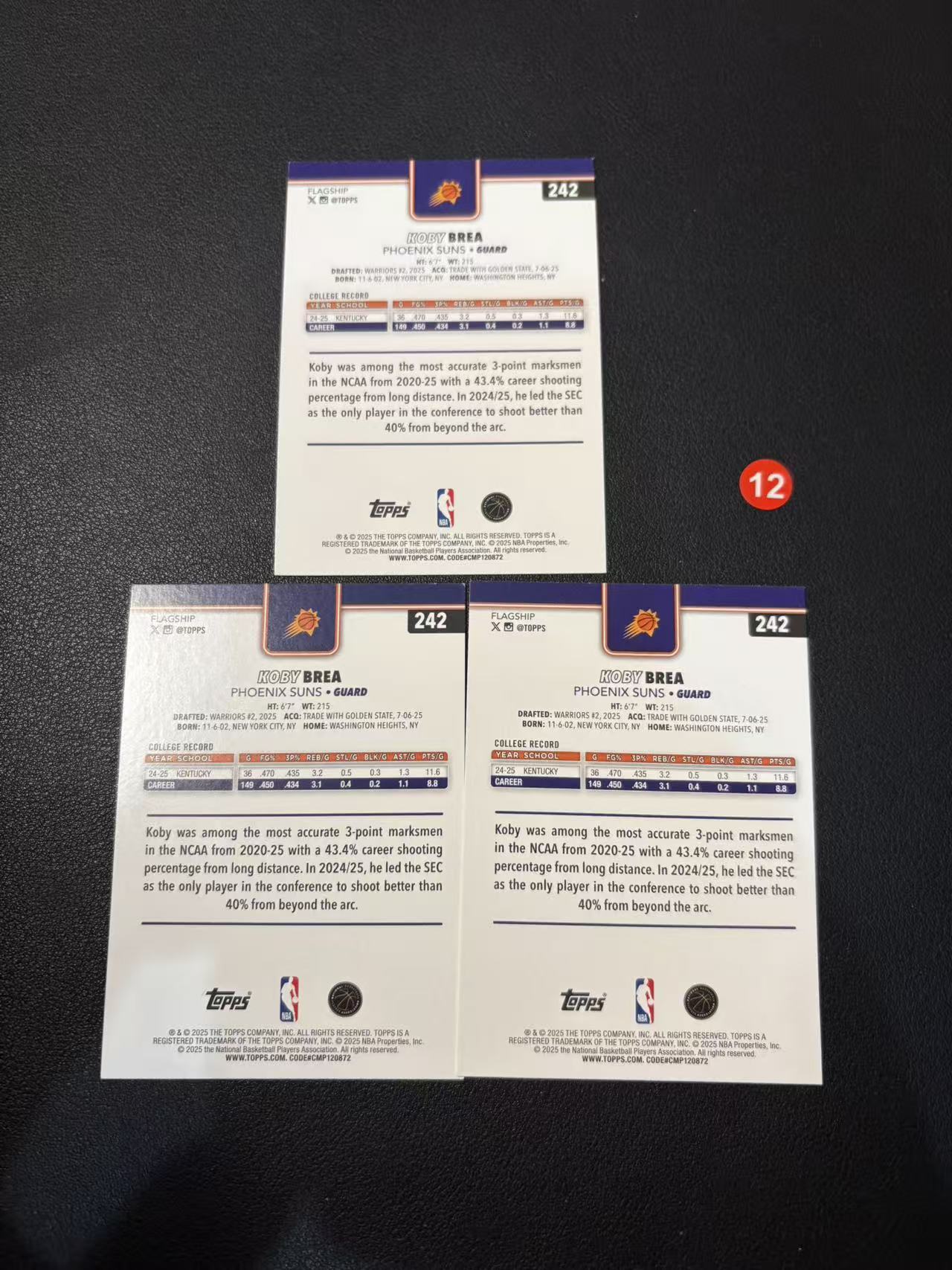 2025 Topps flagship Koby Brea RC 科比 布雷亚 新秀 3张打包 太阳 微瑕 卡品如图 专收必备 N2