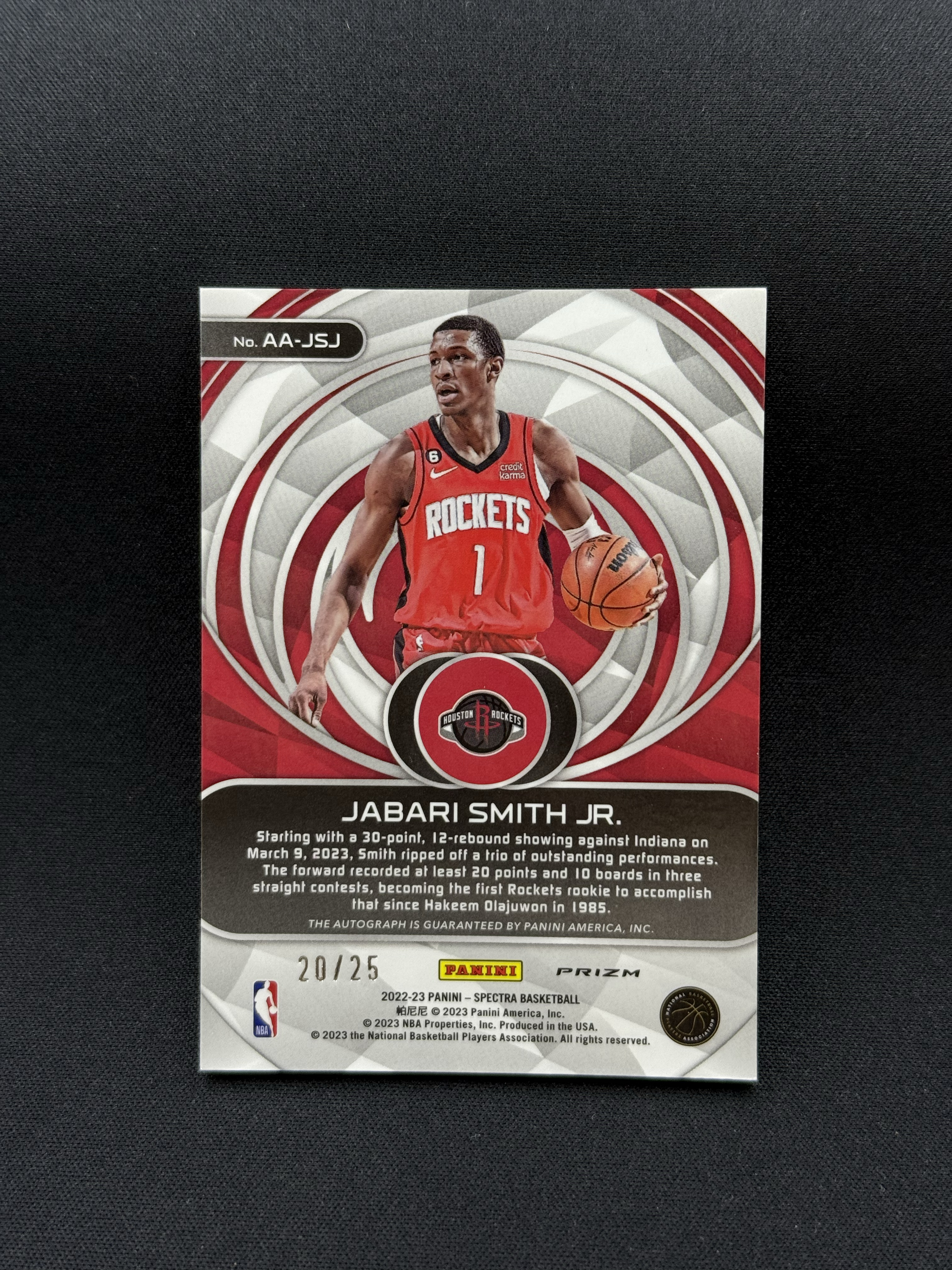 2022-23 Panini Spectra Jabari Smith Jr. RC 【小贝代拍】NBA 光谱 火箭 新秀 小贾巴里史密斯 粉碎冰折 签字 20/25编 微瑕 拍前看描述 Cyrus