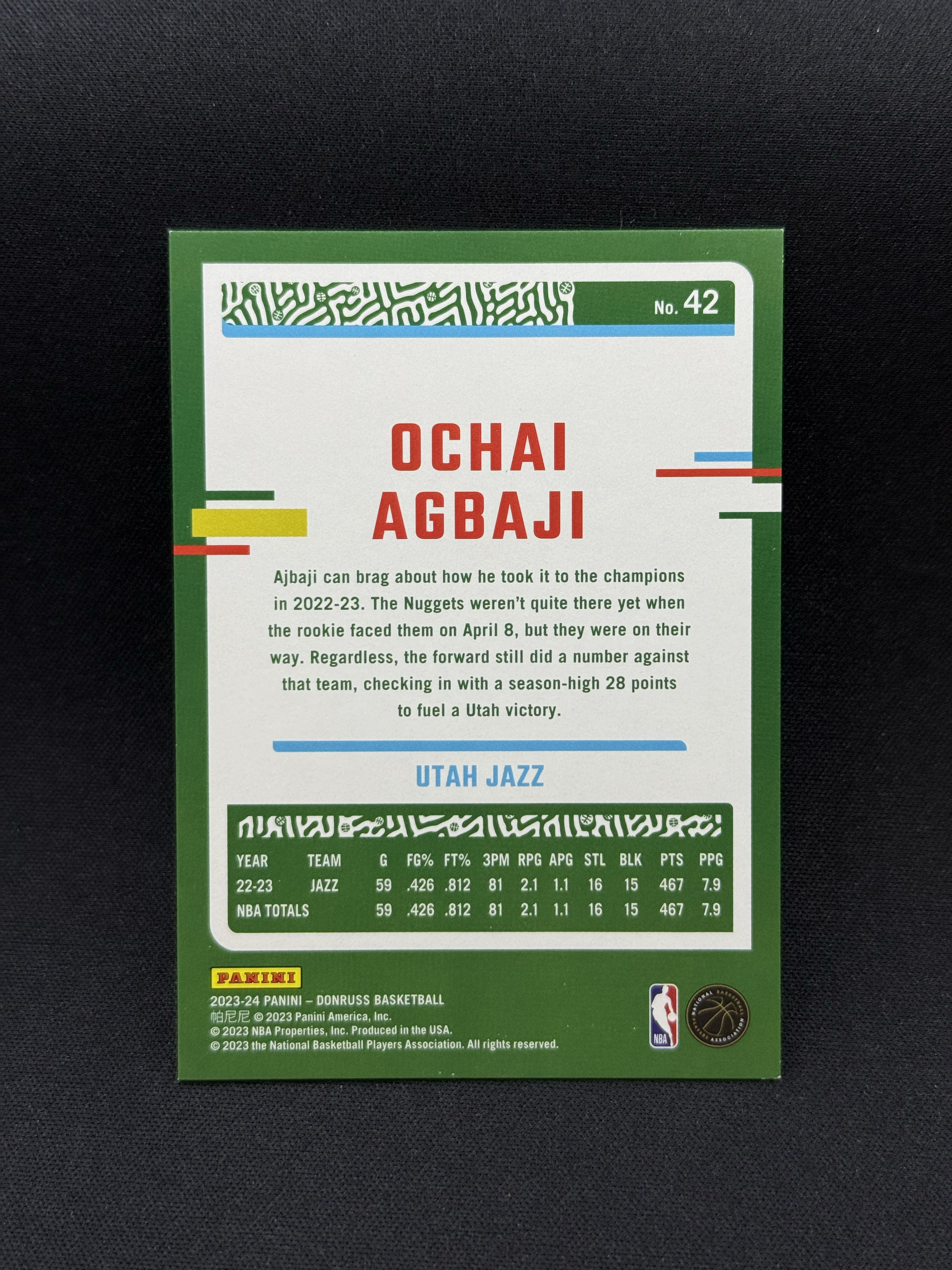2022-23 Panini Donruss Ochai Agbaji RC 【小贝代拍】NBA 杜蕾斯 爵士 新秀 阿巴基 金佛光折 02/10编 超低编 卡品如图 拍前看描述 Takara