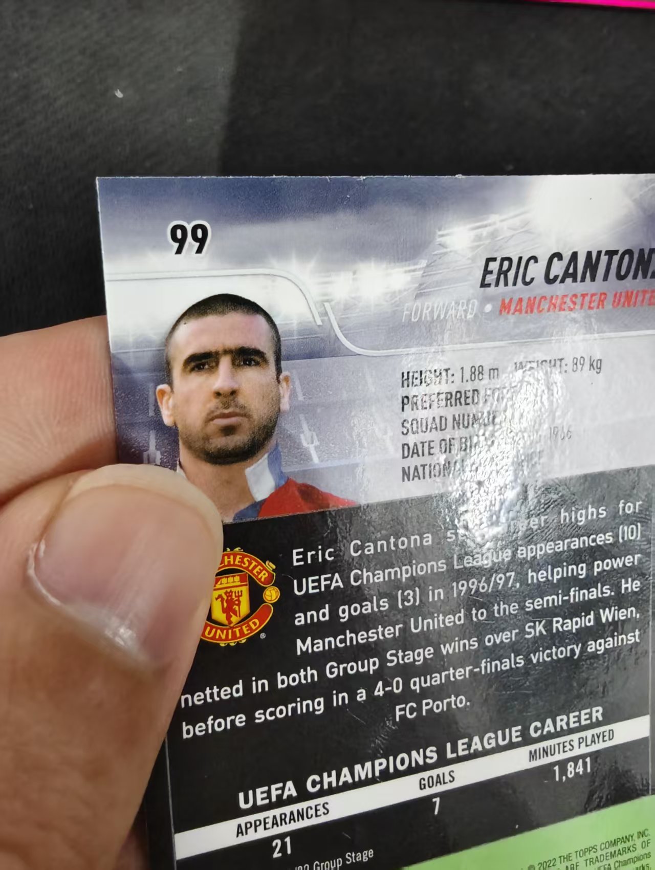 2022 Topps Stadium Club Chrome Eric Cantona 曼联 国王 埃里克 坎通纳 竞技场 欧冠 划痕 边角瑕疵 #99