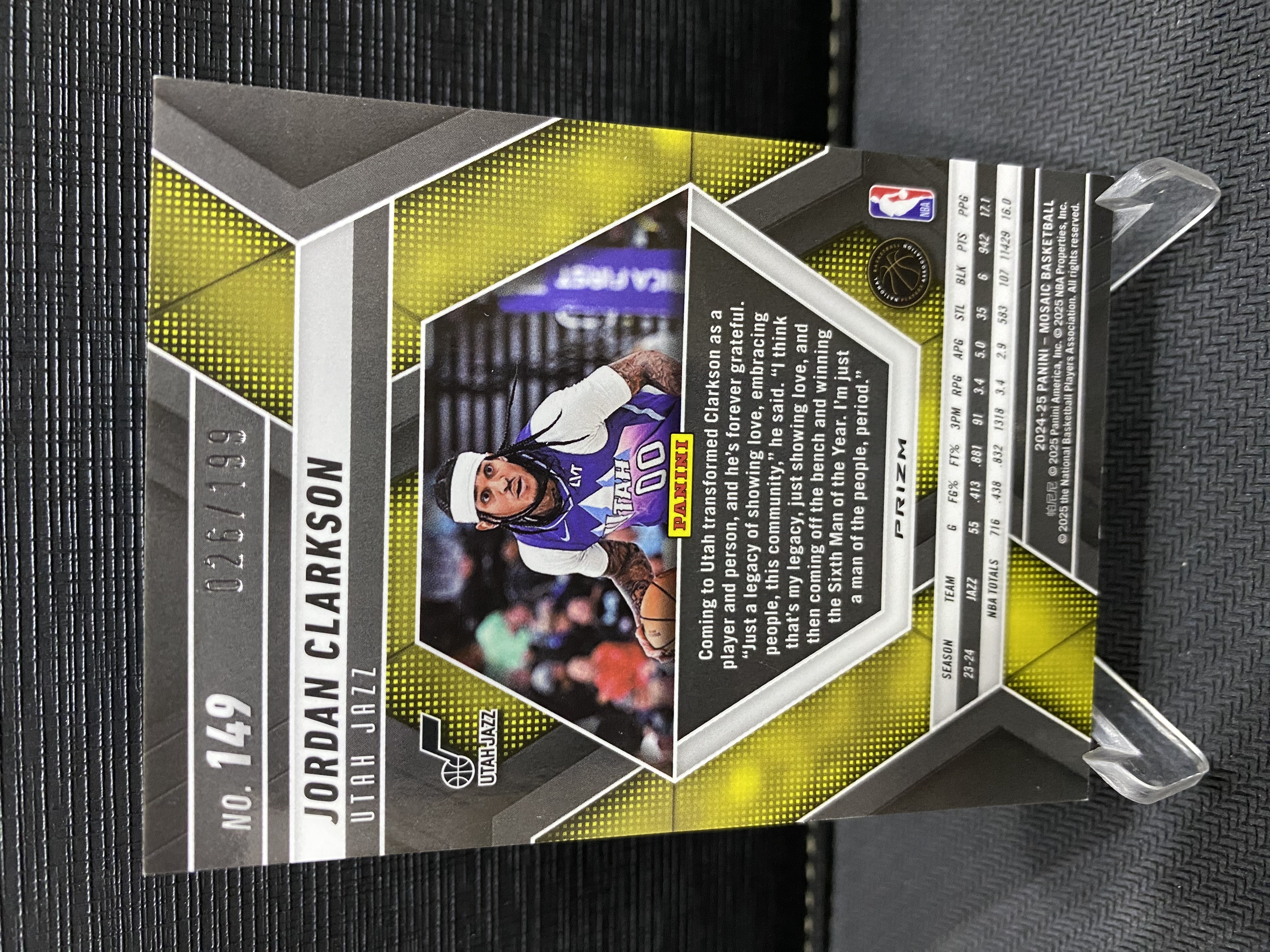 2024-25 Panini Mosaic Jordan Clarkson 马赛克 乔丹 克拉克森 折射 蓝马赛克折 199编 收藏必备 卡品如图 -老道-【乌苏拍卖】