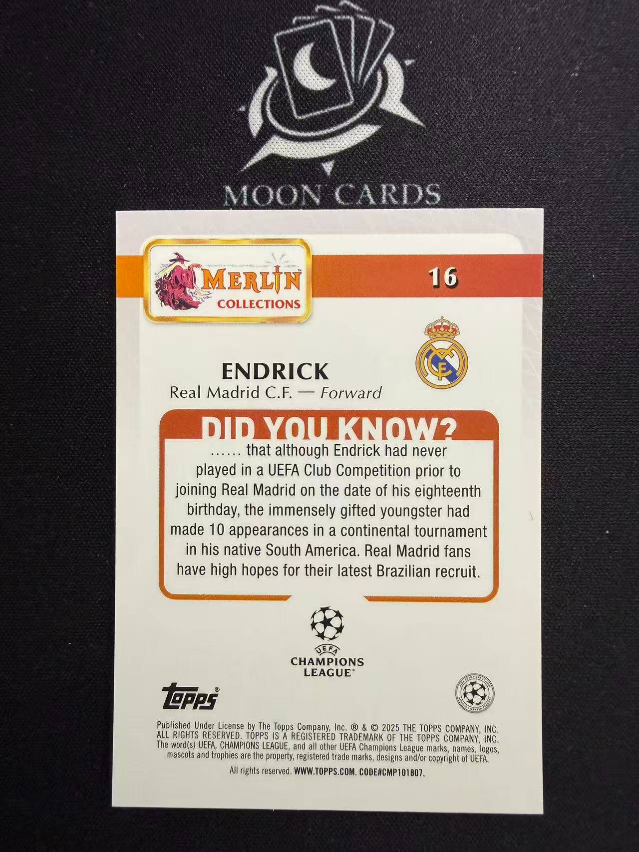 【梦卡拍卖】 2024-25 Topps Merlin Endrick 恩德里克 皇家马德里 皇马 新秀 125编 折射 梅林 细节如图 #Ci# 三金喵姐