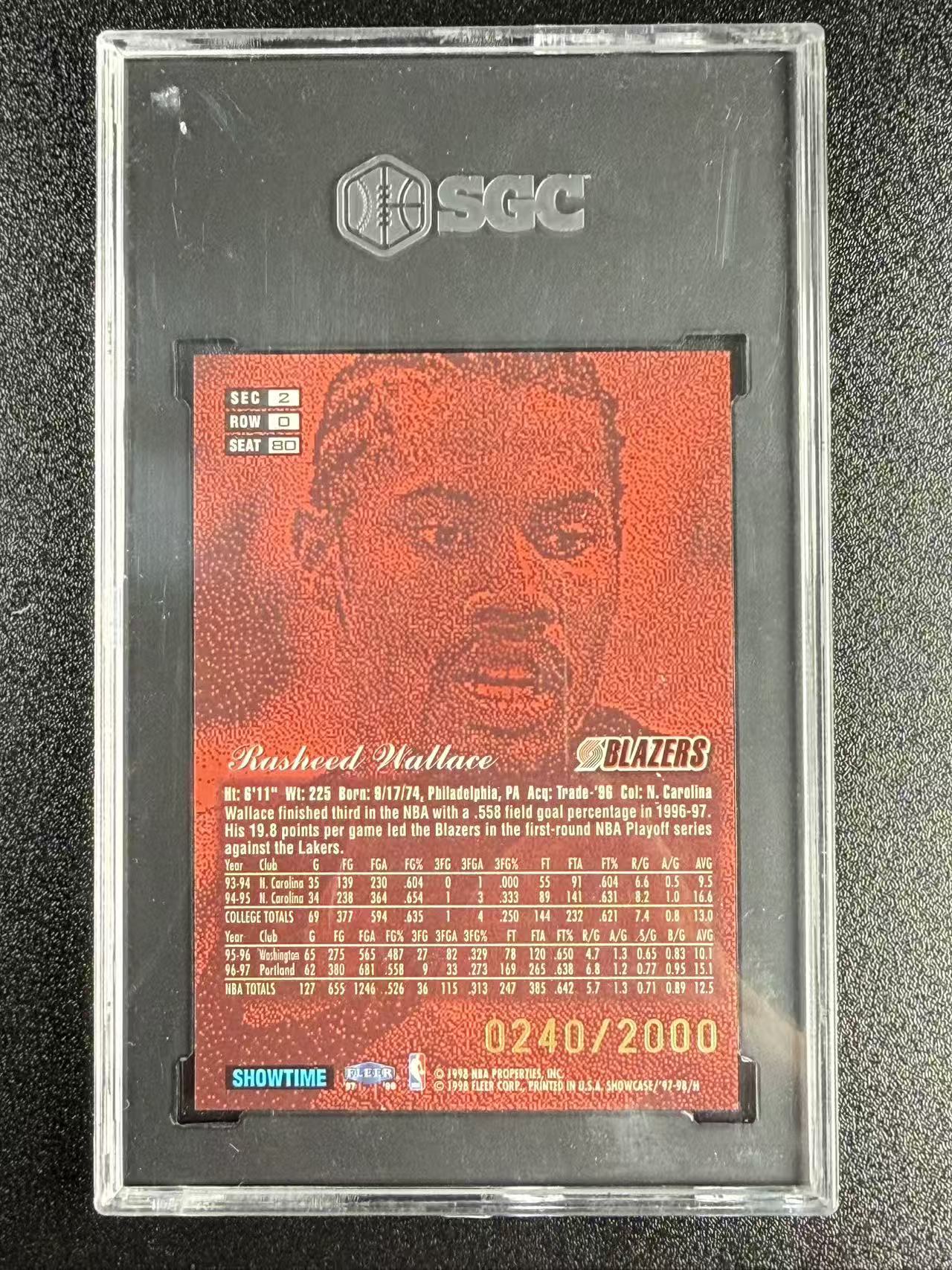 1997-98 Flair Showcase Rasheed Wallace 拉希德・华莱士 开拓者 卡 #80，SGC 8.5 评级封装 ...