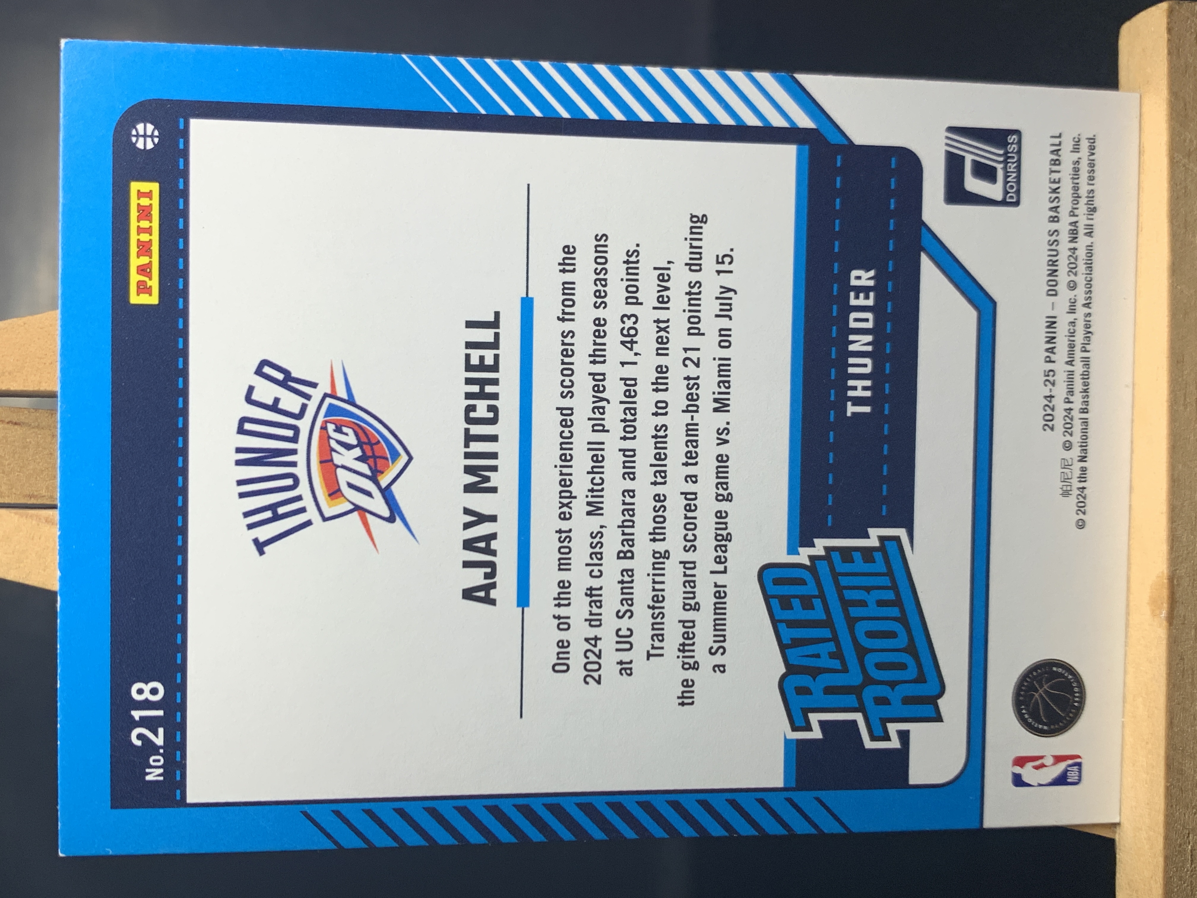 (A5) 2024-25 PANINI 杜蕾斯系列 新秀RC 阿杰伊 米切尔 雷霆 实卡好看 收藏凑套必备 卡品如图!!!