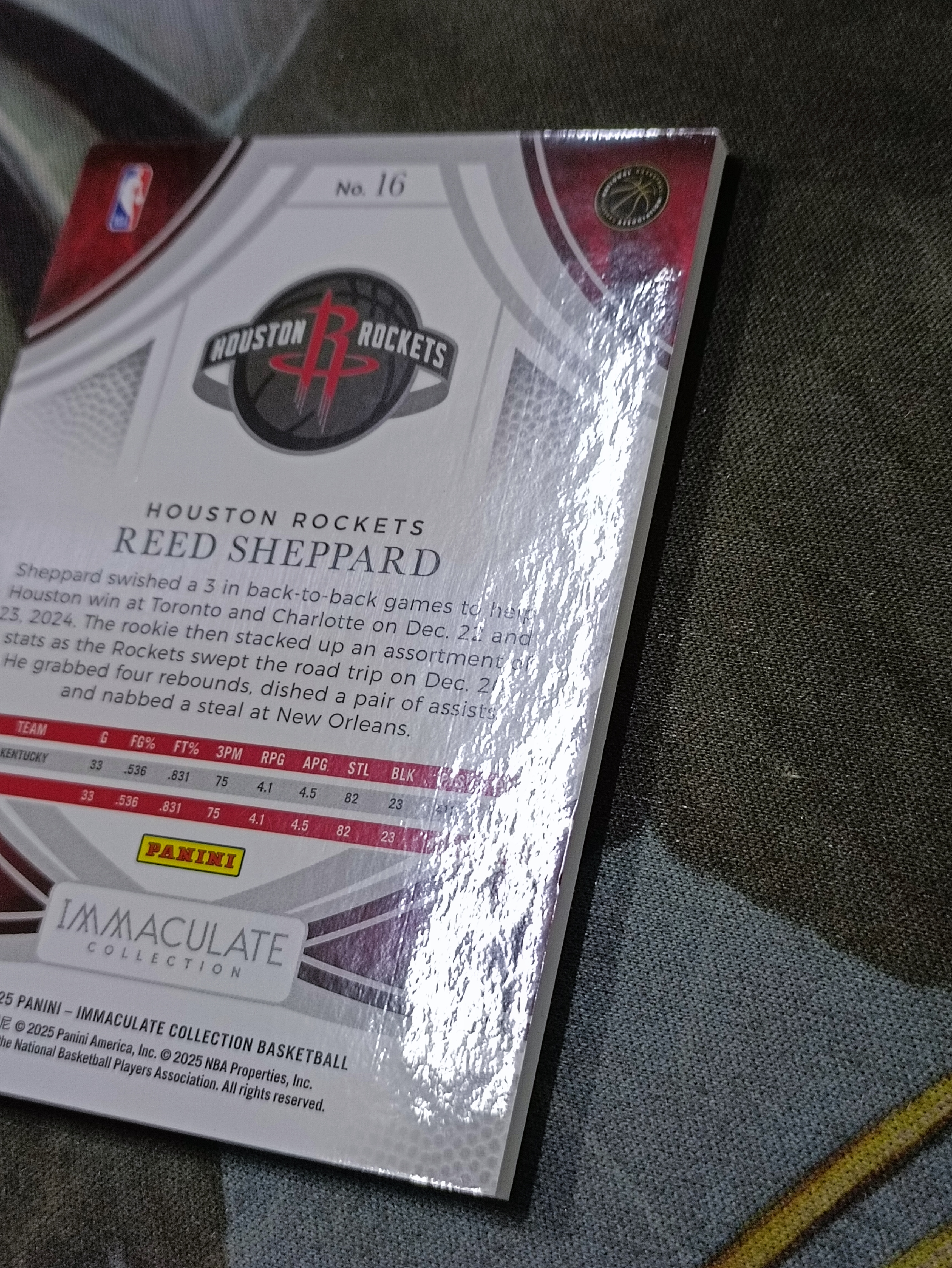 2024-25 Panini Immaculate Reed Sheppard RC 里德谢泼德 新秀 限量63/99编 爱咪咪 Base 火箭#16(品见大图小瑕)《苏州卡通》J【HB】