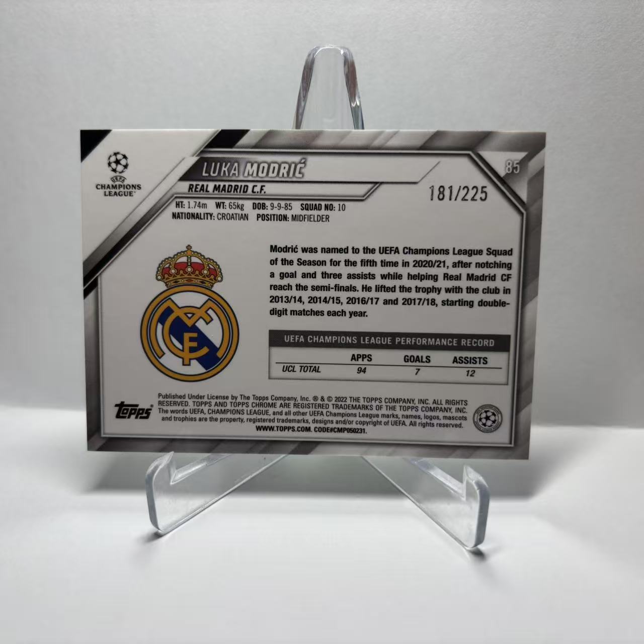 2021-22 Topps Chrome Luka Modric【东明】欧冠TC 皇马 AC米兰 魔笛 卢卡 莫德里奇 荧光绿折 225编 卡品如图 皇家马德里 克罗地亚 典礼中场 收藏凑套