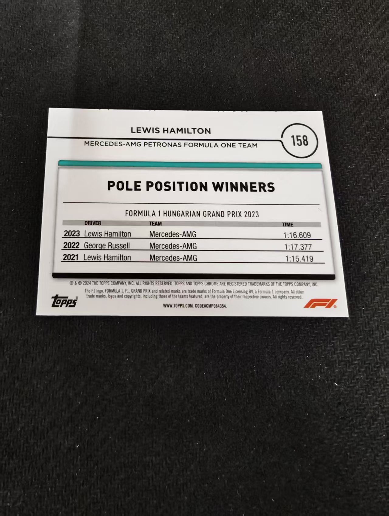 2024 Topps Chrome F1 Lewis Hamilton 刘易斯 汉密尔顿 奔驰AMG车队 老汉 划痕 边角瑕疵 #158