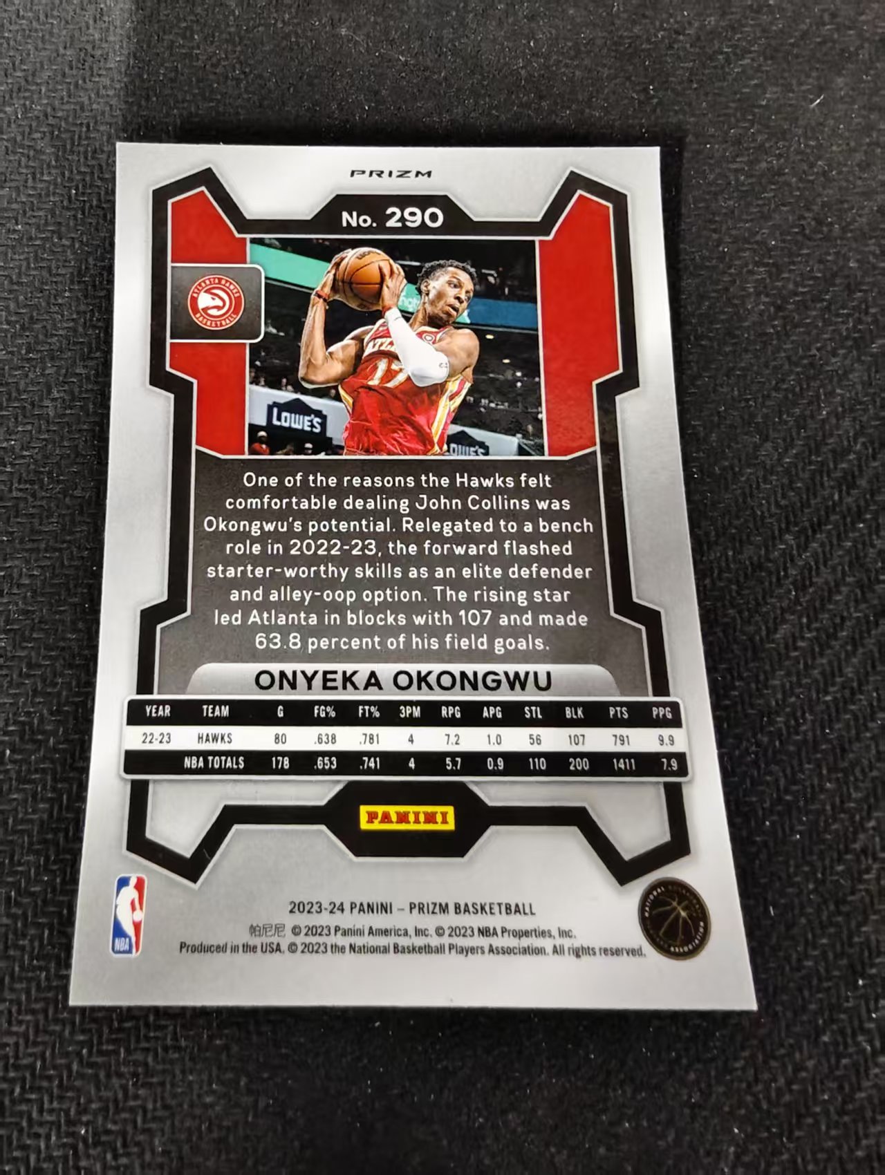 2023-24 Panini Prizm Onyeka Okongwu 老鹰 奥耶卡 奥孔古 银折 PZ 划痕 边角瑕疵 #290
