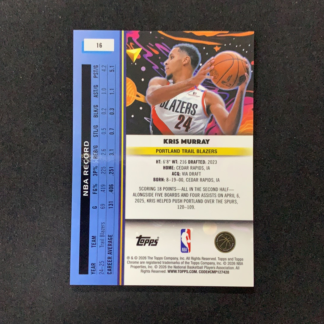 2025-26 Topps Cosmic Chrome Kris Murray 【SC拍卖】TC 宇宙 开拓者 克里斯默里 23/50编 金星际折 收藏必备(兔哥)