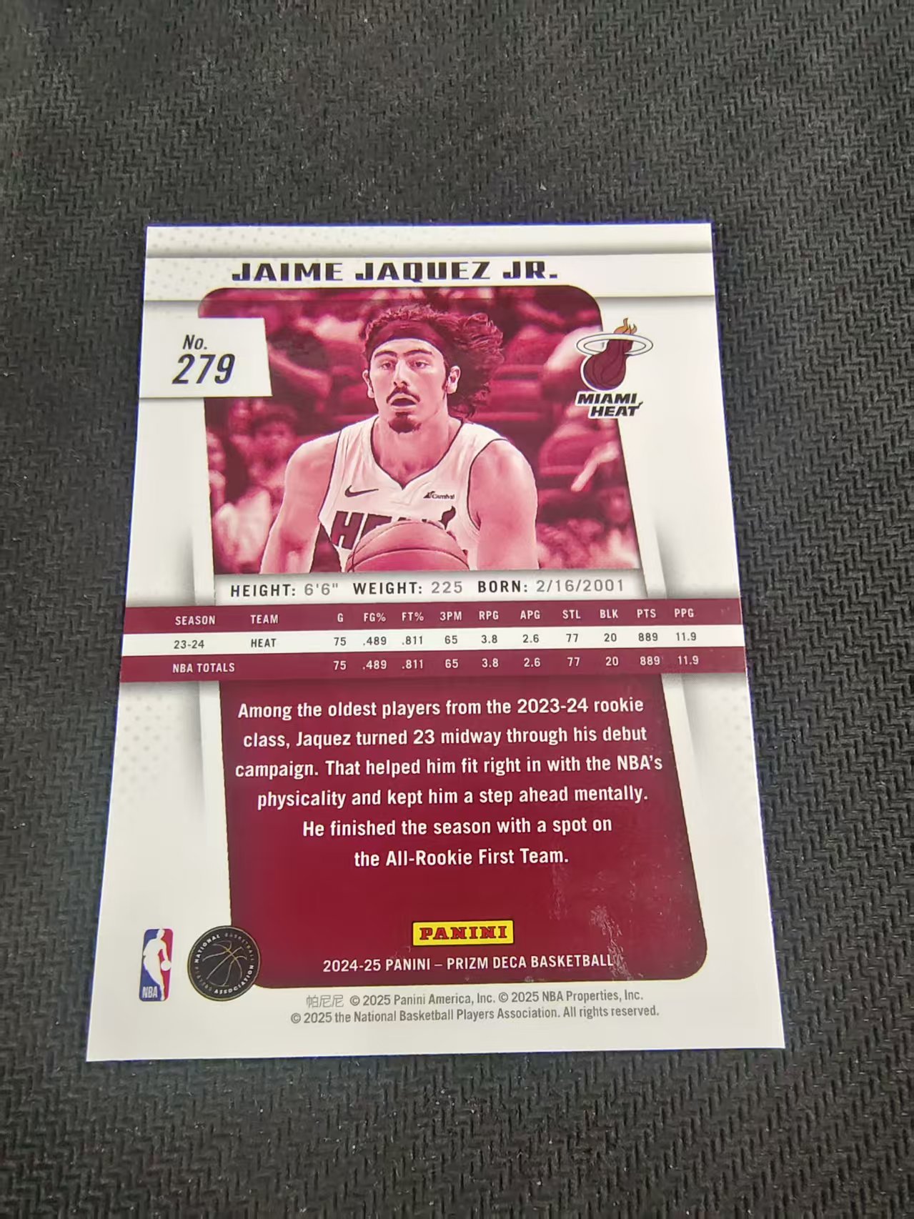 【可合并,不累计】2024-25 Panini Prizm Deca Jaime Jaquez Jr. 复刻PZ 小海梅 哈克斯 热火 划痕 边角瑕疵 #279